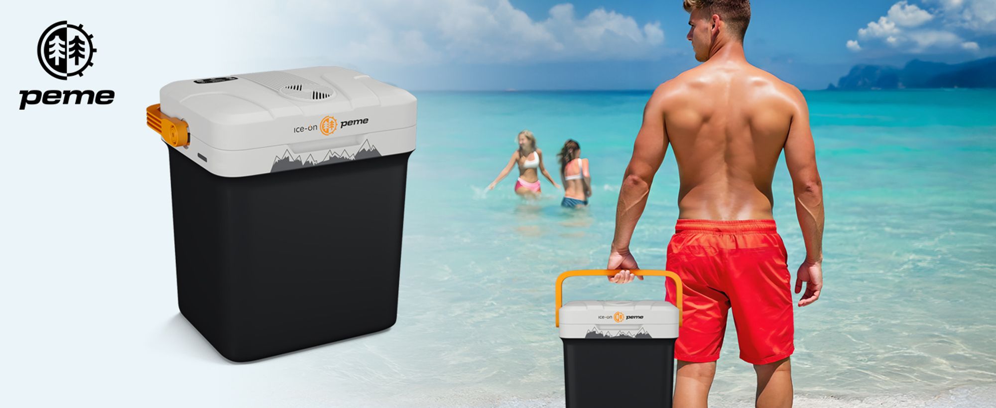 PEME Essential 23L Elektrische Kühlbox 12V 230V - Thermoelektrisch Kühltasche Auto Camping Mini Kühlschrank Warmhaltebox USB ECO Reise Schwarz Orange