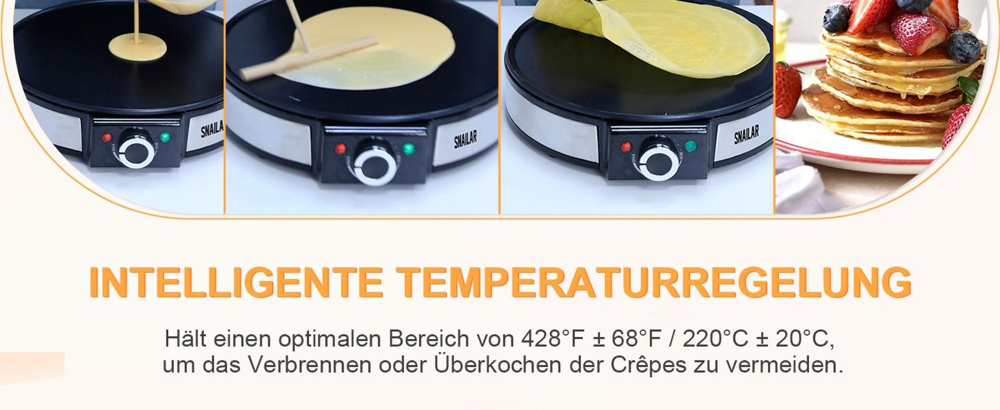SNAILAR Crêpe-Maker AN-110, 1200 W, 30 cm Antihaftplatte, Schwarz