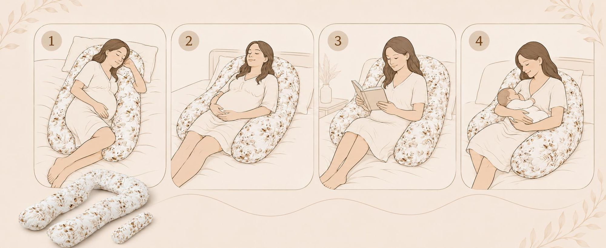 Coussin de grossesse en U pour dormir et allaiter avec housse amovible, gris clair avec étoiles