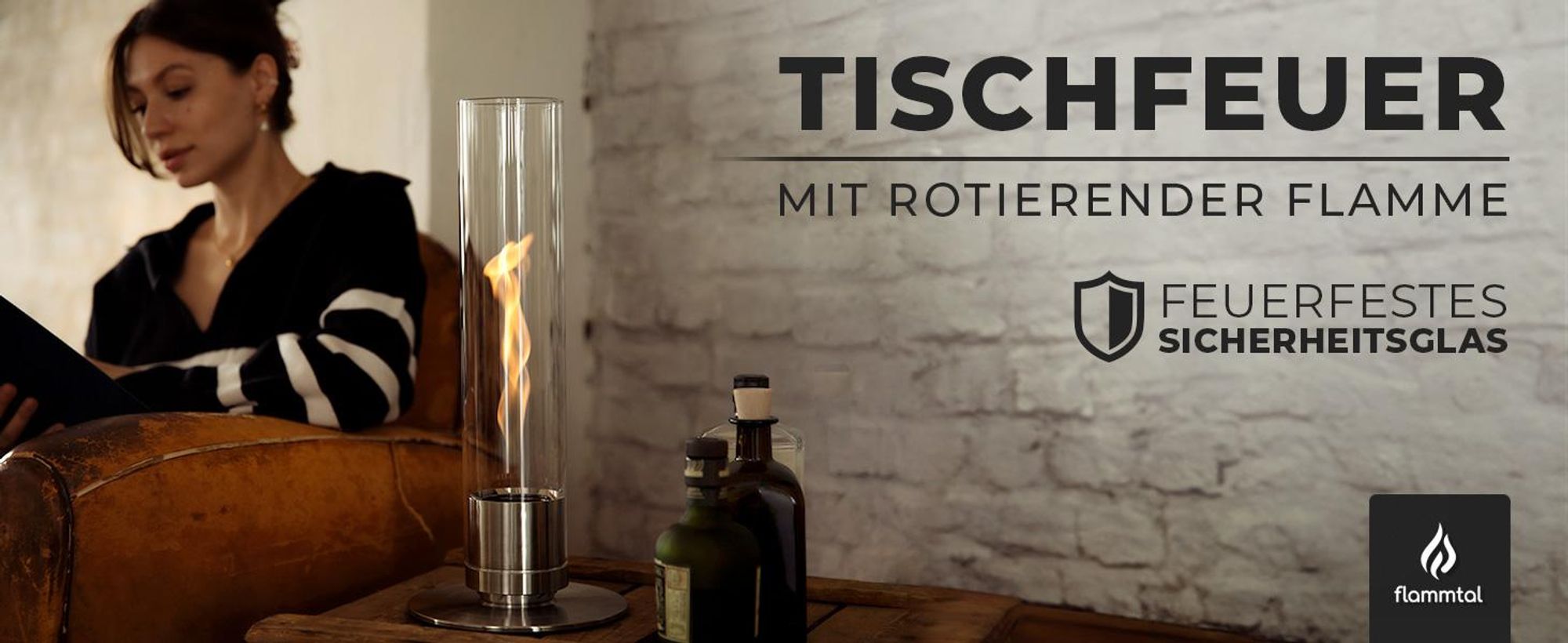 Flammtal [Das Original] Bioethanol Tischfeuer Helix 46 cm – XL Tischkamin mit Flammenwirbel – Patentiertes Design – Tischfeuer für Indoor & Outdoor