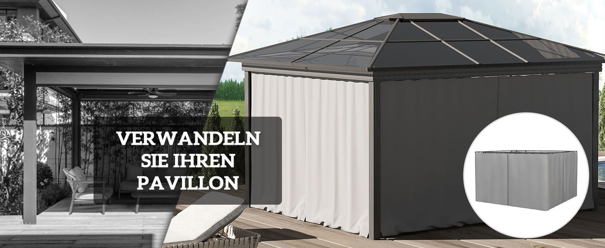 Outsunny 4 Seitenteile für 3x4 m Pavillon mit Haken Seitenwände Polyester Grau
