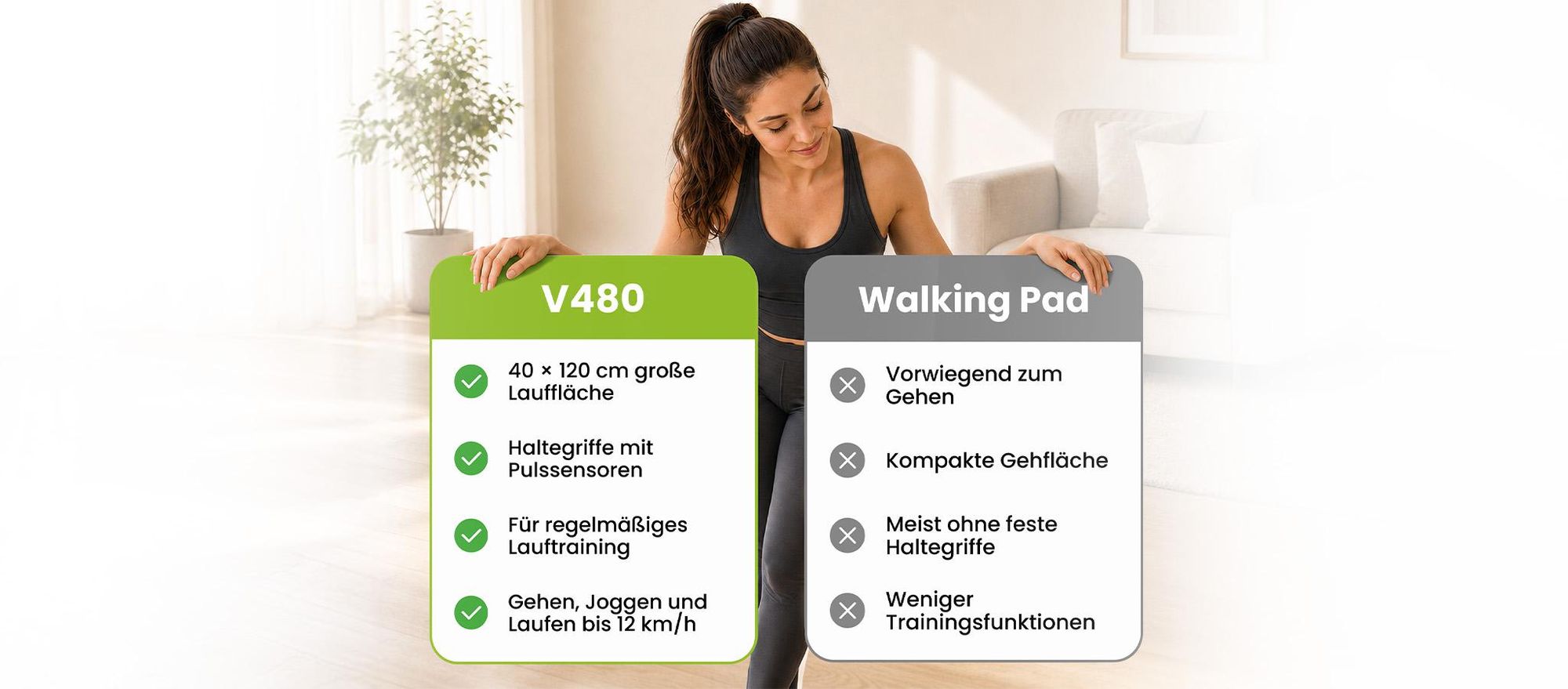URBOGYM V480 elektrisches Laufband für Zuhause, 12 km/h, 120 kg, 40 × 120 cm Lauffläche, 12 Programme, Bluetooth, klappbar