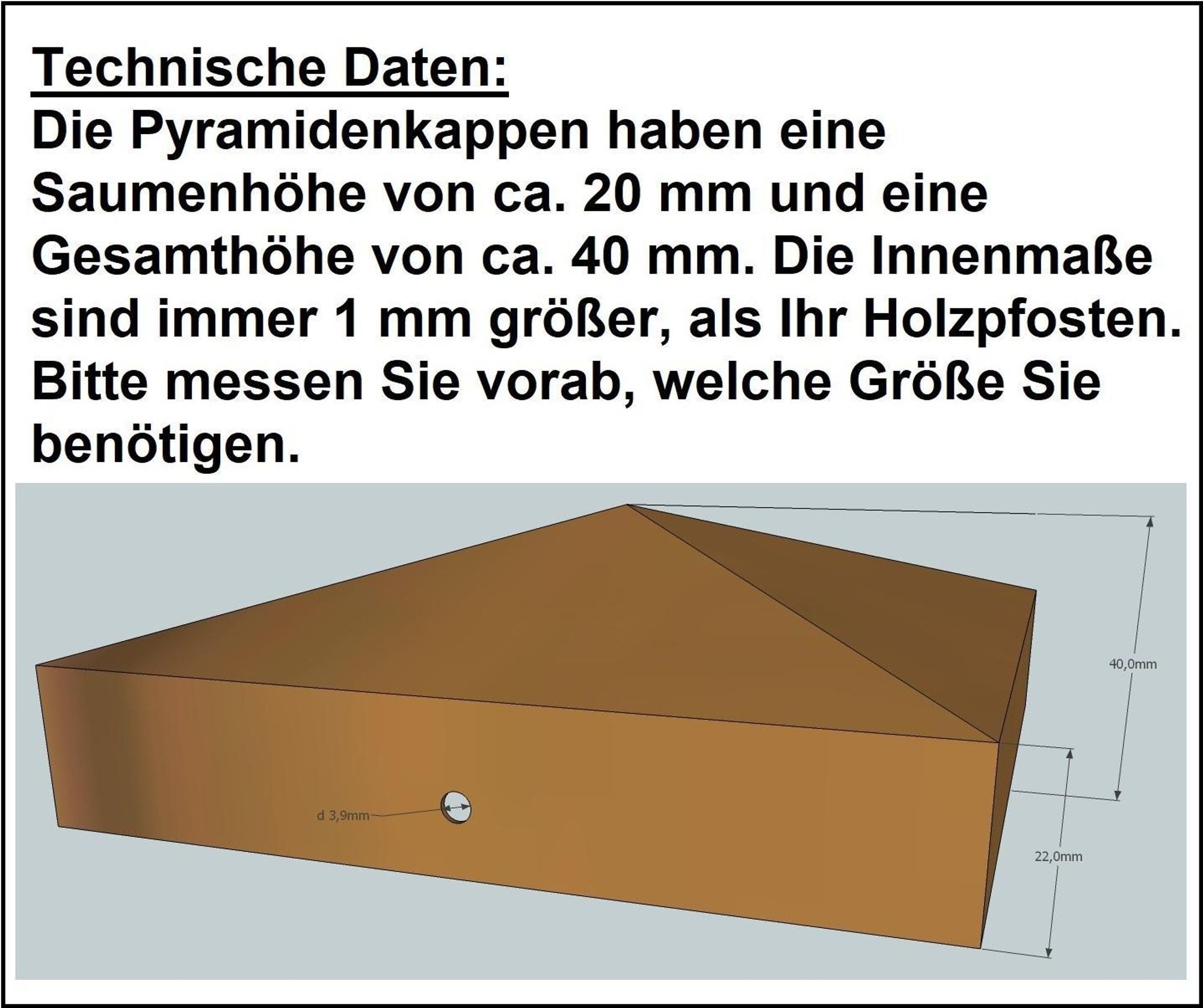 Pfostenkappe Kupfer Pyramide für Holzpfosten Pfosten inkl. Kupfer-Nägel Zaunkappe Zierkappe  8x8cm