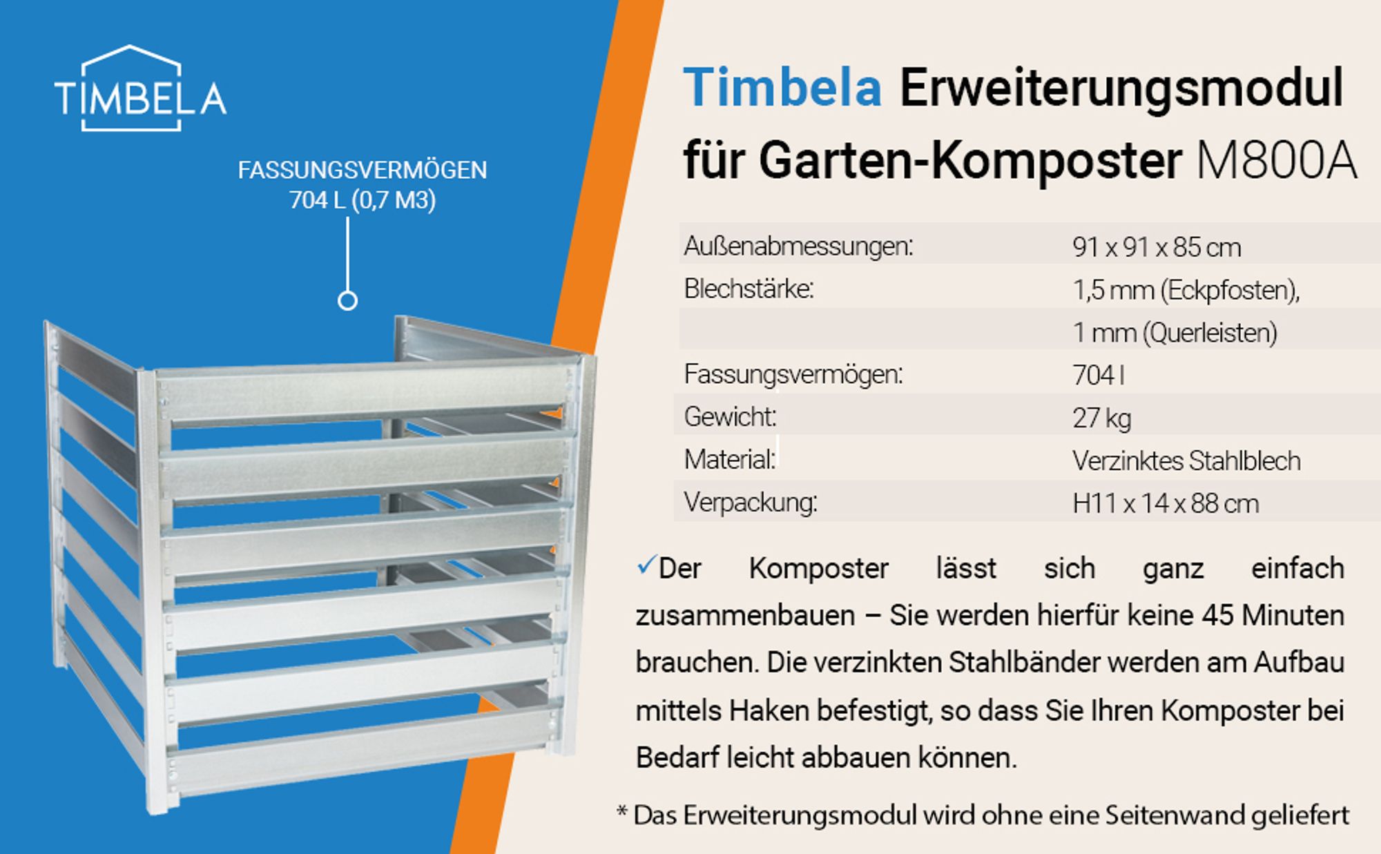 Doppelter Metallkomposter Garten 1408L Komposter 182x91x85cm Verzinkter Kompostbehälter, großer Gartenkomposter und wetterfest TIMBELA M800+M800A