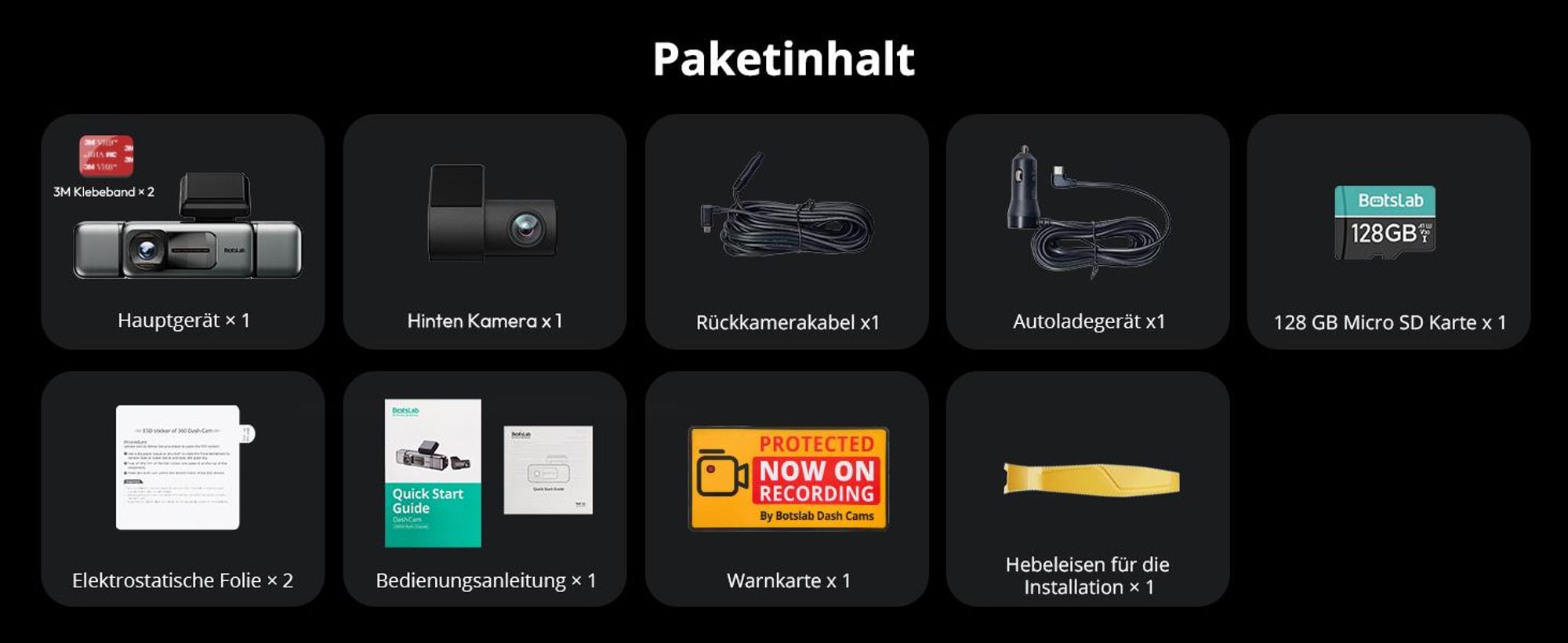 BOTSLAB 4 Kanal Dashcam Auto Vorne Hinten, 4 Channel 3K+3 * 1080P, Autokamera mit 128GB SD Karte, GPS 5GHz WiFi,3.18" IPS-Bildschirm,Super Nachtsicht