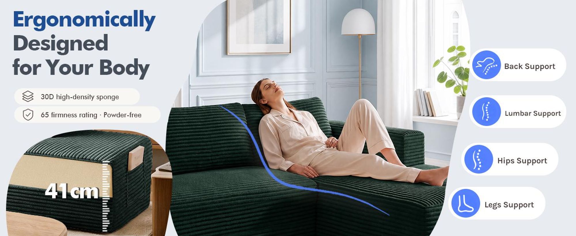 COMHOMA, narożna sofa z funkcją spania, 228 cm, obita tkaniną welurową. Modułowa sofa bez sprężyn, z podnóżkiem i metalową konstrukcją oparcia. Narożna sofa z funkcją spania, w kształcie litery L, z otwartą konstrukcją