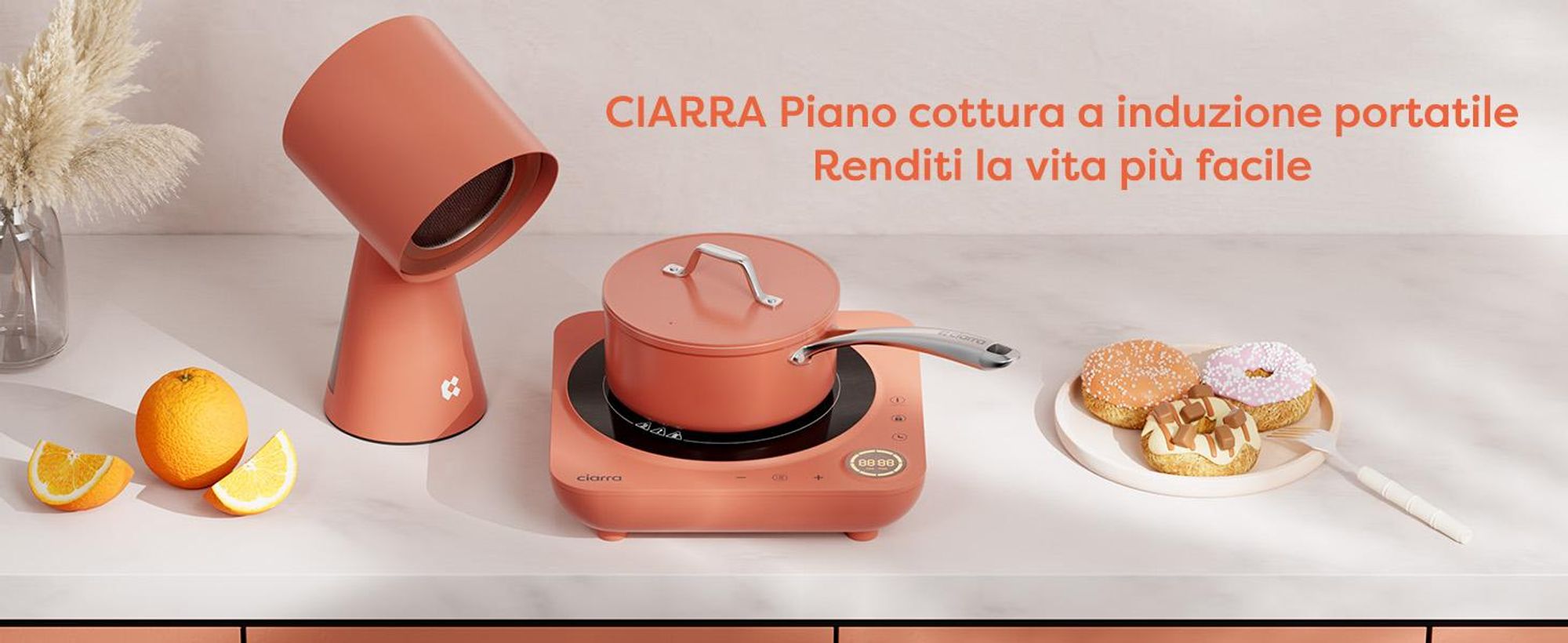 CIARRA piano cottura a induzione singolo Piano cottura a induzione 1 piastra 2000W piano cottura singolo Touch-Control VM1TIHA-O