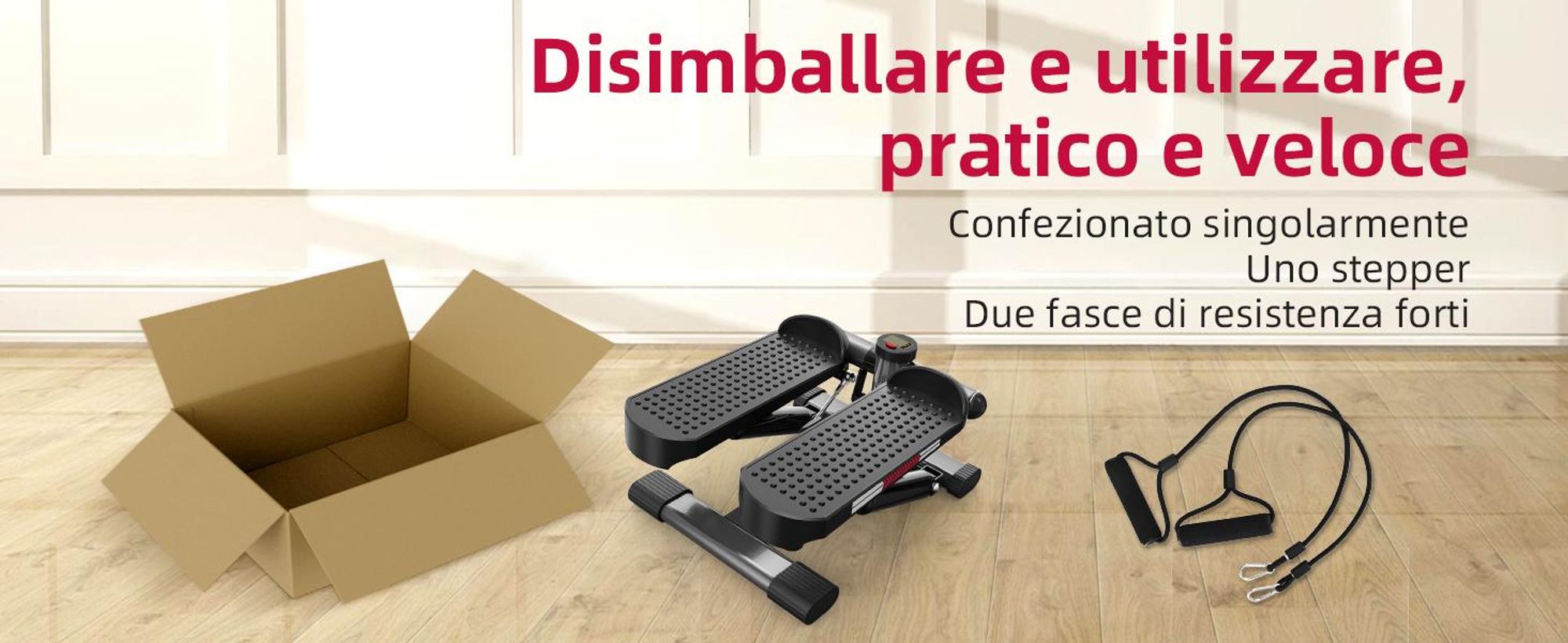 JASPORT ST1 Mini-Stepper 2-in-1 con corde, display LCD, resistenza regolabile, silenzioso e compatto, per gambe e braccia, carico max 100 kg