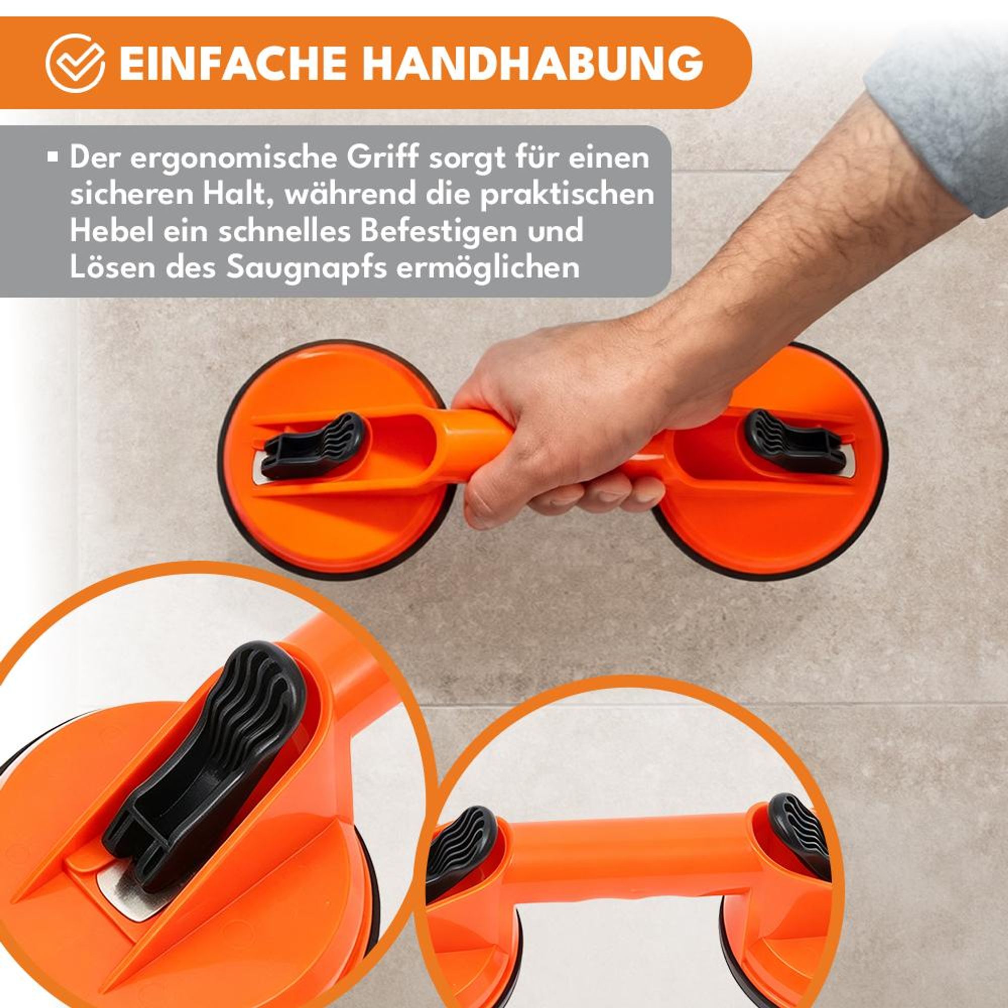 KRUMAD Saugheber 2er Set, Fliesenheber Saugheber, Glasheber und Fliesenheber, Vakuumheber mit Saugnapf, ABS & Gummi