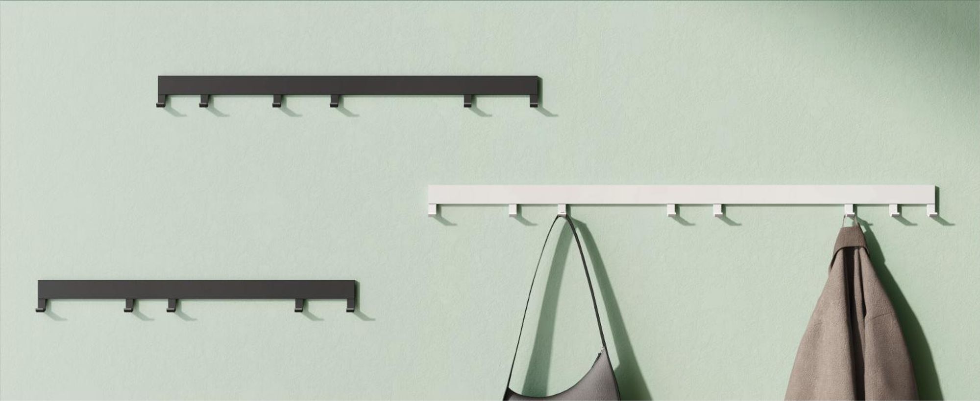 Mai & Mai Garderobenleiste mit 6 verstellbaren Haken, Kleiderhaken aus Aluminium, Wandgarderobe Garderobenhaken 60cm Matt weiß Stalo-10