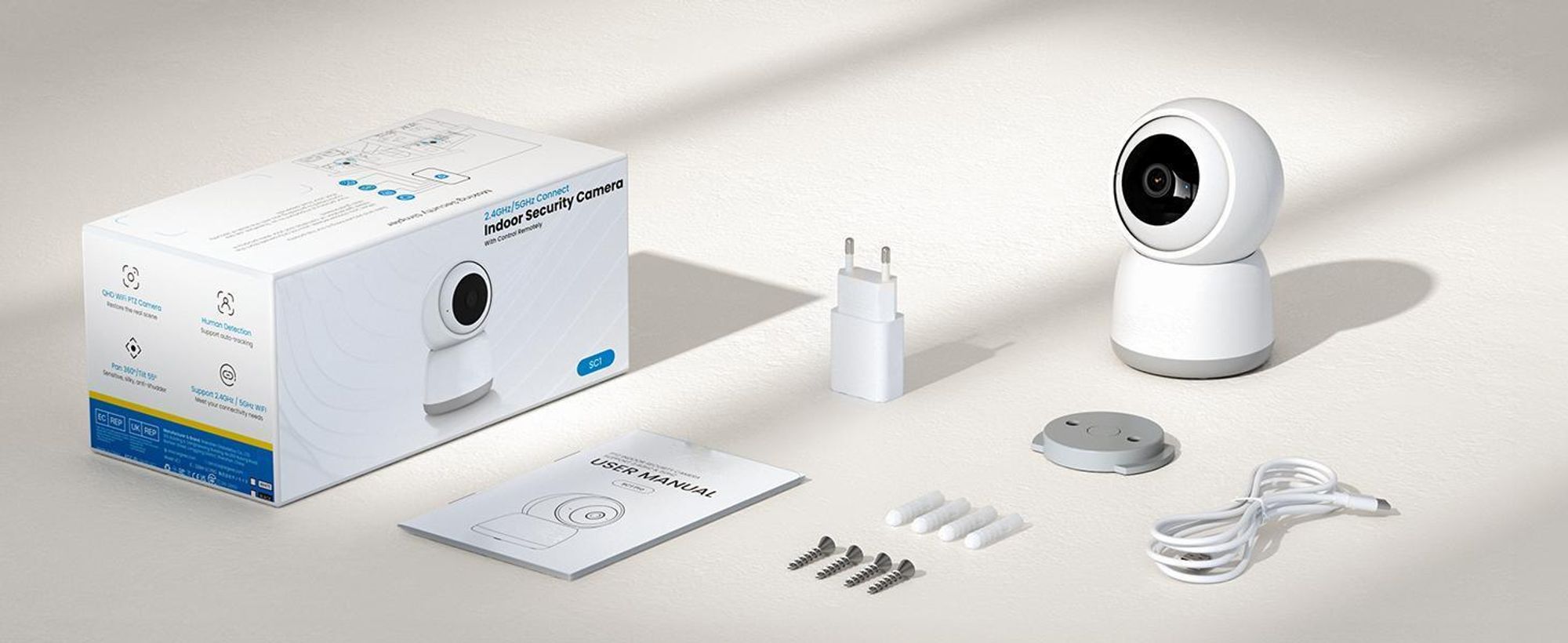 Überwachungskamera 4 Stück, Schwenkbar 360°, WLAN 2.4/5GHz, KI Personenerkennung, Auto-Tracking, Indoor für Baby, Kinder, Haustiere, 15M Nachtsicht