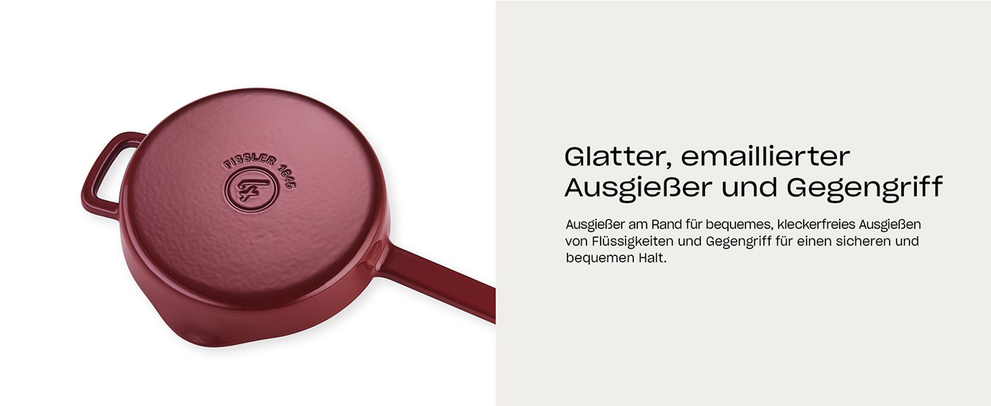 Fissler Moments Collection / Emaillierte Gusseisen-Pfanne (Ø 26 cm) antihaftend, hoher Rand, mit Ausgießern, Aufhänge-Öse, PFAS/PTFE-frei, Induktion – Elfenbeinweiß