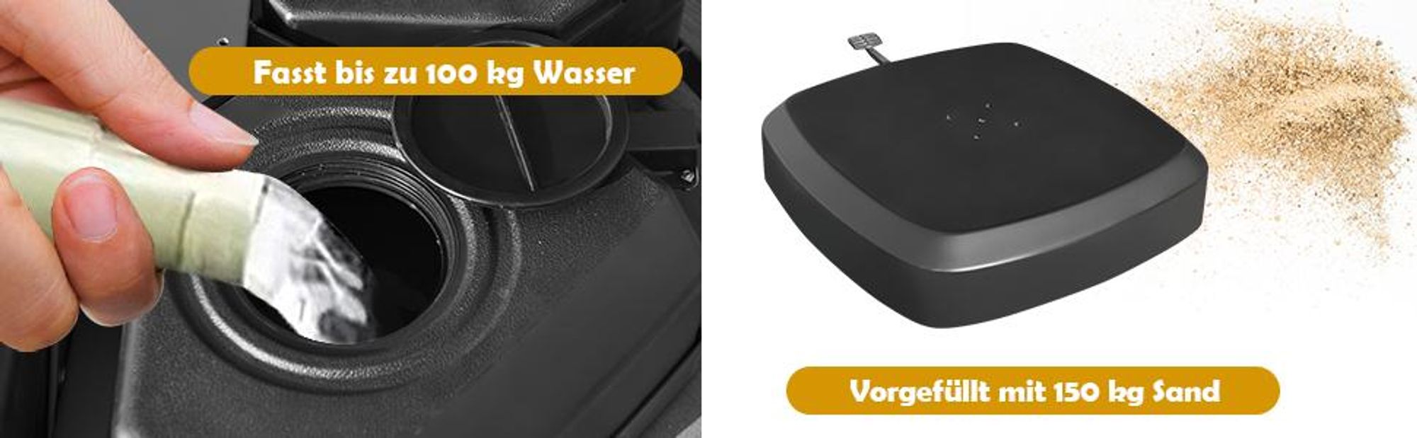 COSTWAY Sonnenschirmständer mit Rollen, 150kg, befüllbar, rollbar, Schirmständer für große Ampelschirme, Ampelschirmständer für Garten, Terrasse
