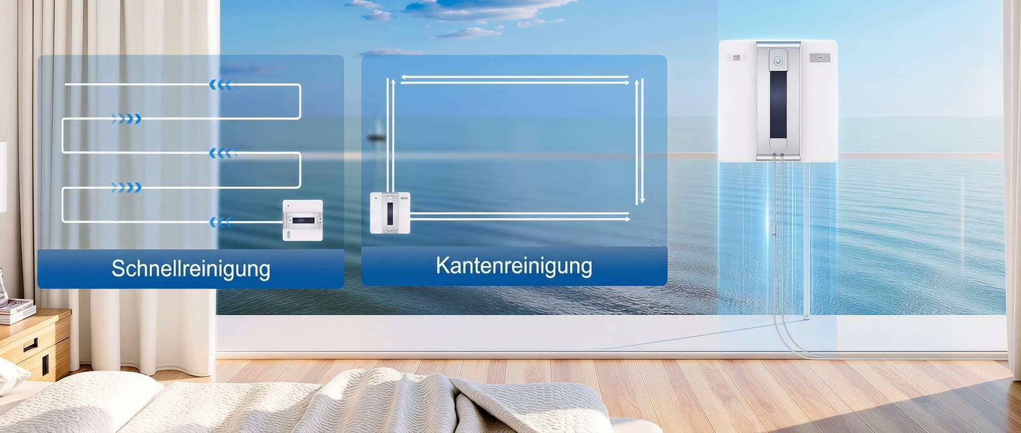Lubluelu CHYW200 Smart Fensterputzroboter, Fensterroboter mit Dual-Sprüher, 9000Pa Saugkraft, Automatische Reinigung, Fernbedienung & Sicherheitsseil