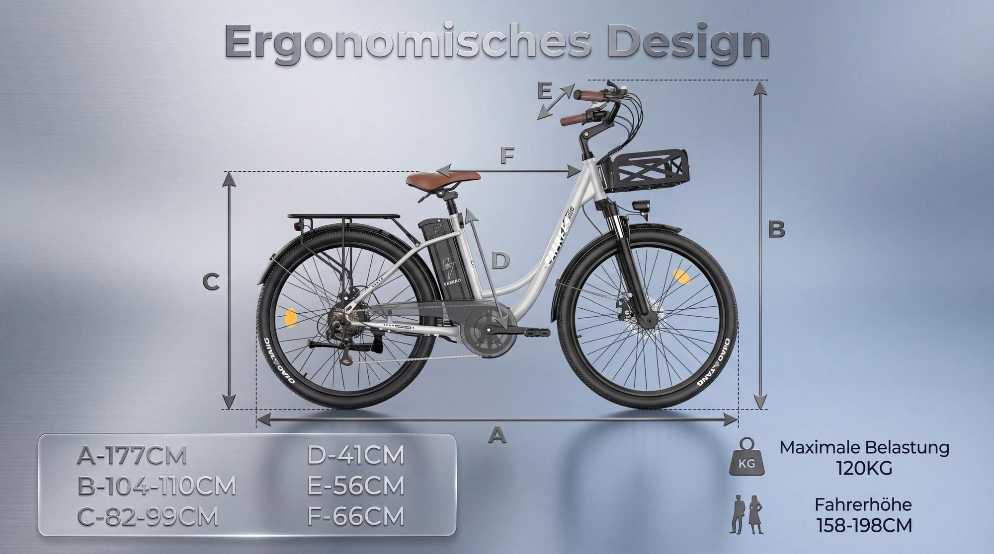 City E-Bike 26" 158 - 198 cm Pannensichere Reifen 36 V 250 W bis zu 160 - 200 km Wasserdicht IP54 mit 7 Gang, Schwarz