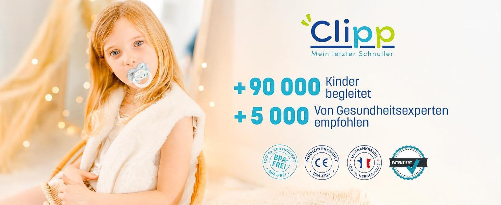 Clipp Set - Entwöhnungsschnuller Sterne + 5 Manschetten für die schrittweise Entwöhnung + Gebrauchsanweisung – Ab 2 Jahren