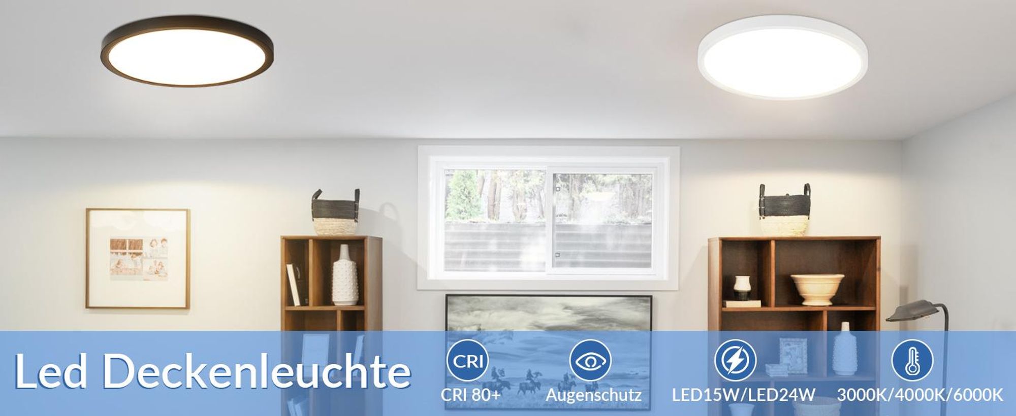 Plafonnier LED ZMH blanc, plat, 15 W, 3000 K (blanc chaud), 18 cm, petit éclairage de plafond pour la cuisine et le couloir