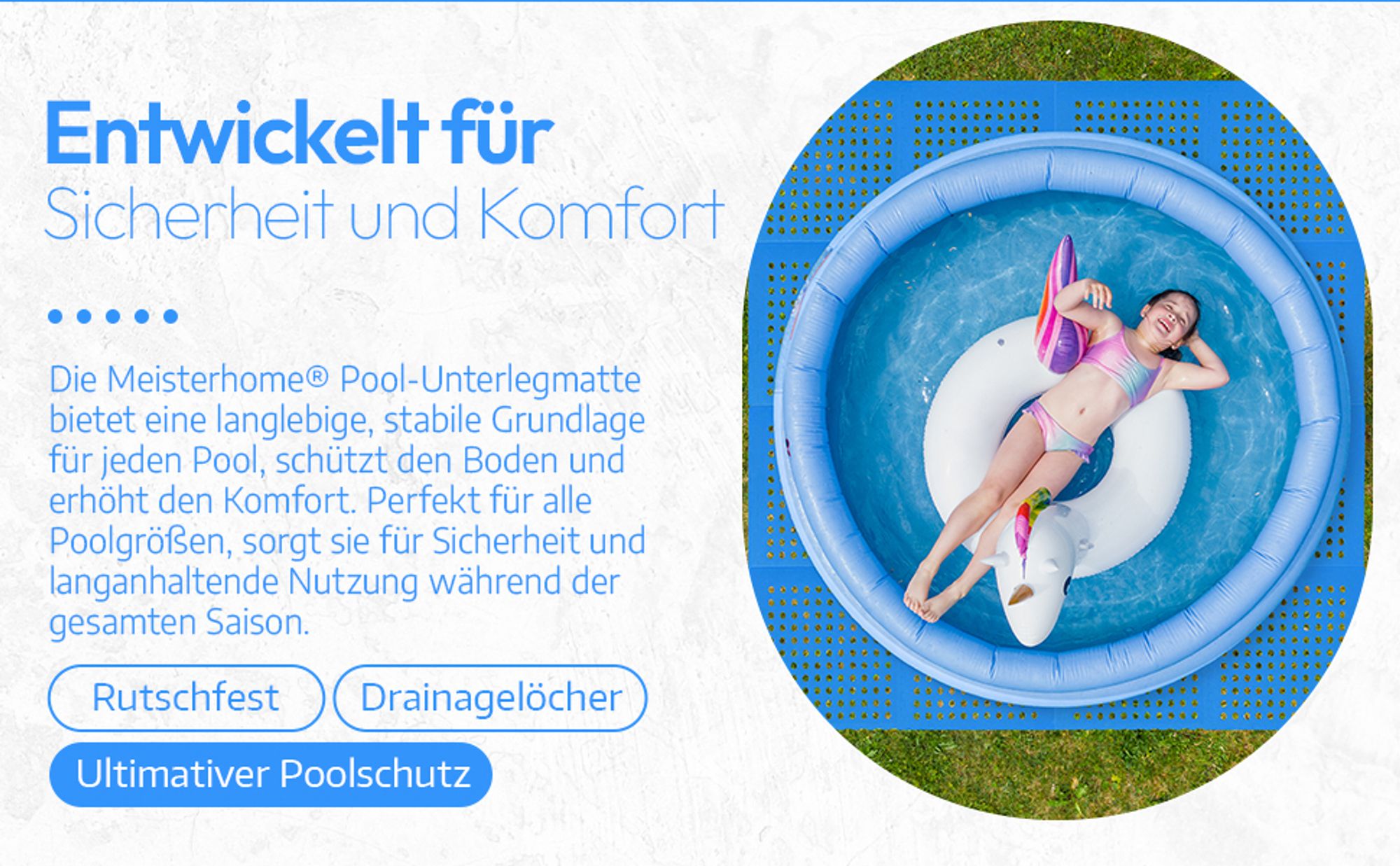 Meisterhome ® Pool Unterlegmatte Poolmatte Matte 9 Stück - 1 cm Dicke - 2.25 m² - Bodenschutzmatte für Pool - Planschbecken - Bodenfolie Bodenmatte Poolunterlage Bodenschutz Fitnessmatte blau
