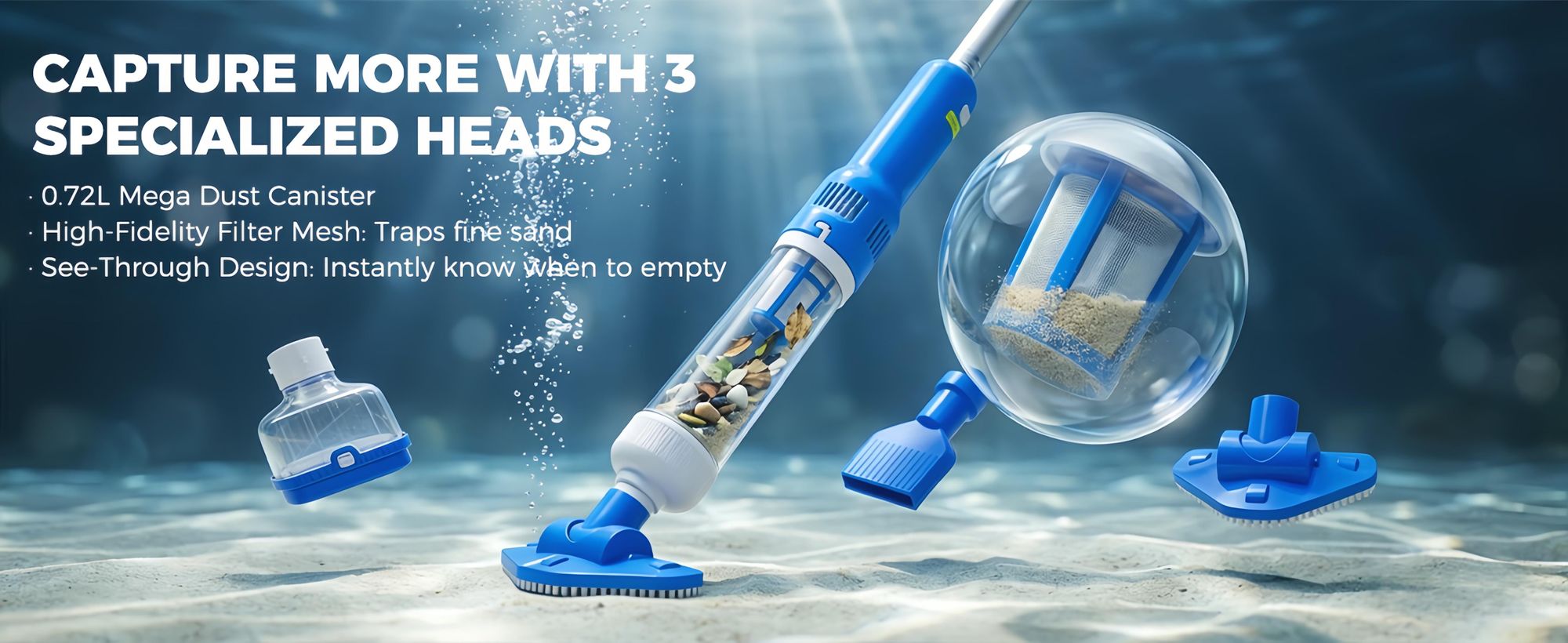 3-in-1 Kabelloser Poolstaubsauger | Wiederaufladbares Pool-Staubsauger-Set | Mit Filterelement Sonstiges Poolzubehör,0.72L Multifunktional Poolsauger