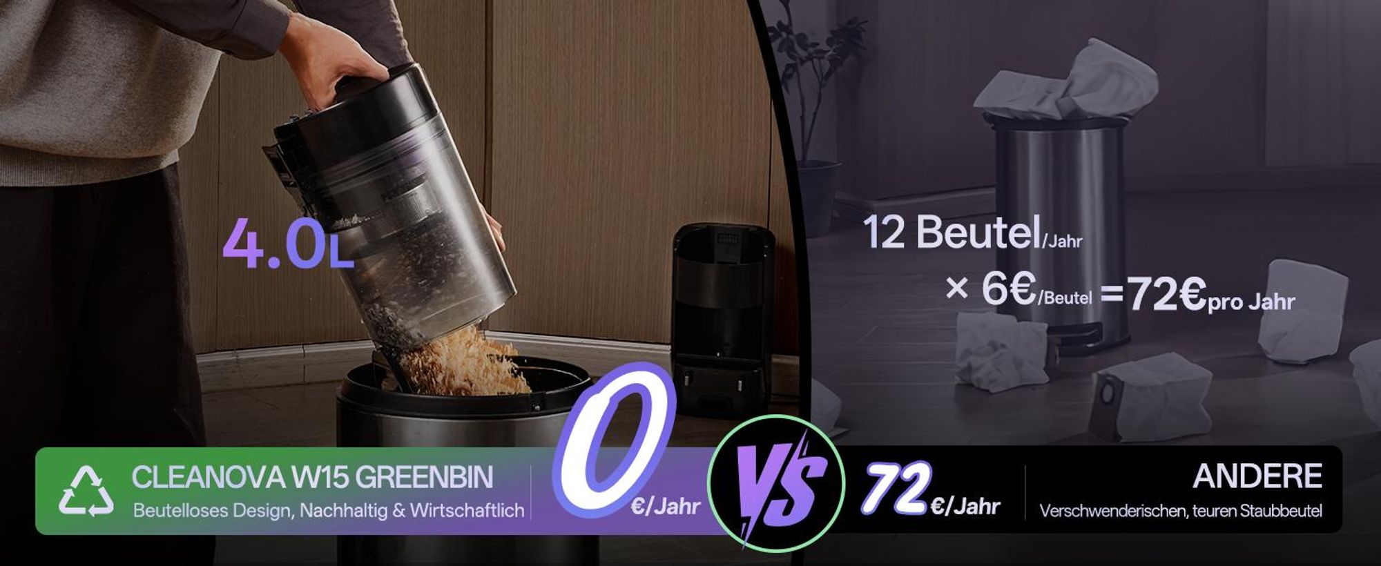 Vactidy Saugroboter W15 3-in-1 Nass Trocken Roboterstaubsauger mit Absaugstation, 10000Pa, 180 min, 4L Riesenbehälter