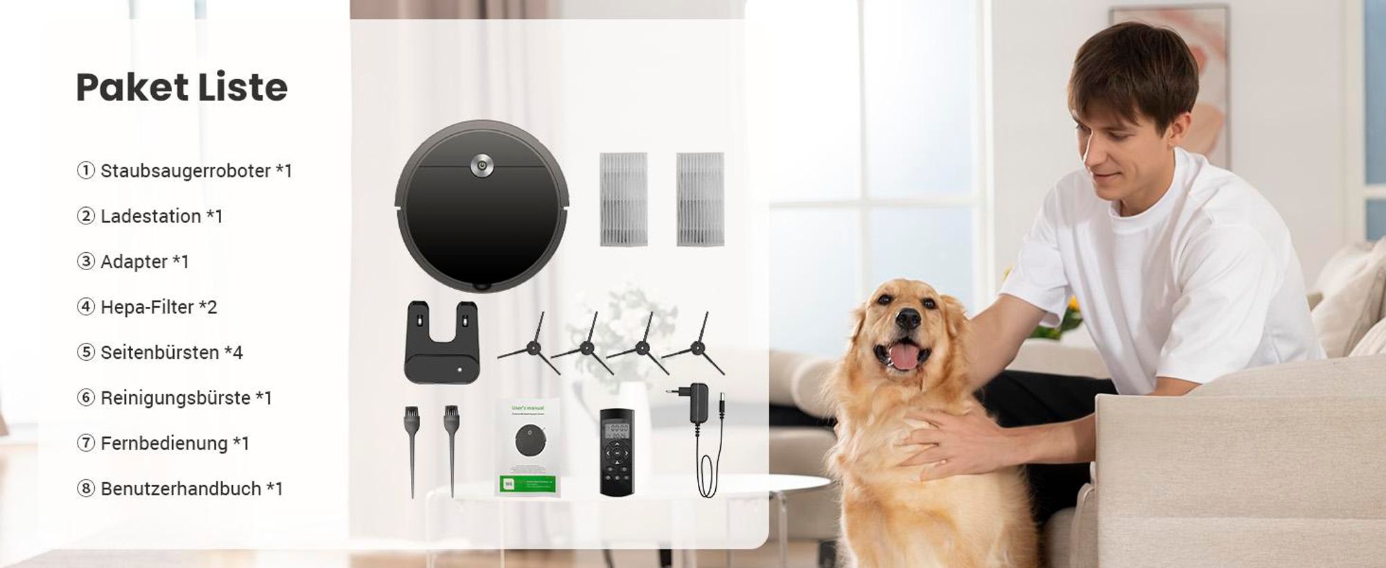Vactidy W6 Roboterstaubsauger, Starke Saugkraft, 120 Min. Laufzeit, Schlank, Geräuscharm, Automatische Selbstaufladung, WLAN-/App-/Alexa-Steuerung