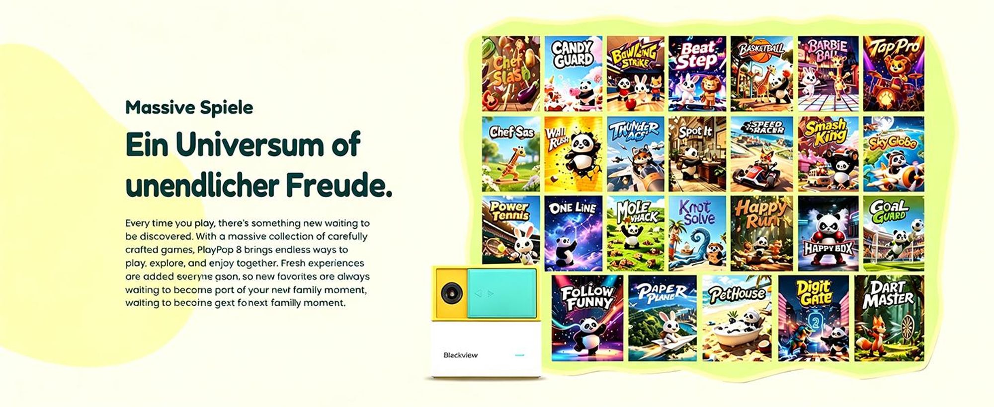Blackview PlayPop 8 Spielkonsole für TV, 17-Punkt-KI-Tracking, ohne Controller, bis 4 Spieler, 6 Spielkategorien, HDMI, Geschenk für Kinder