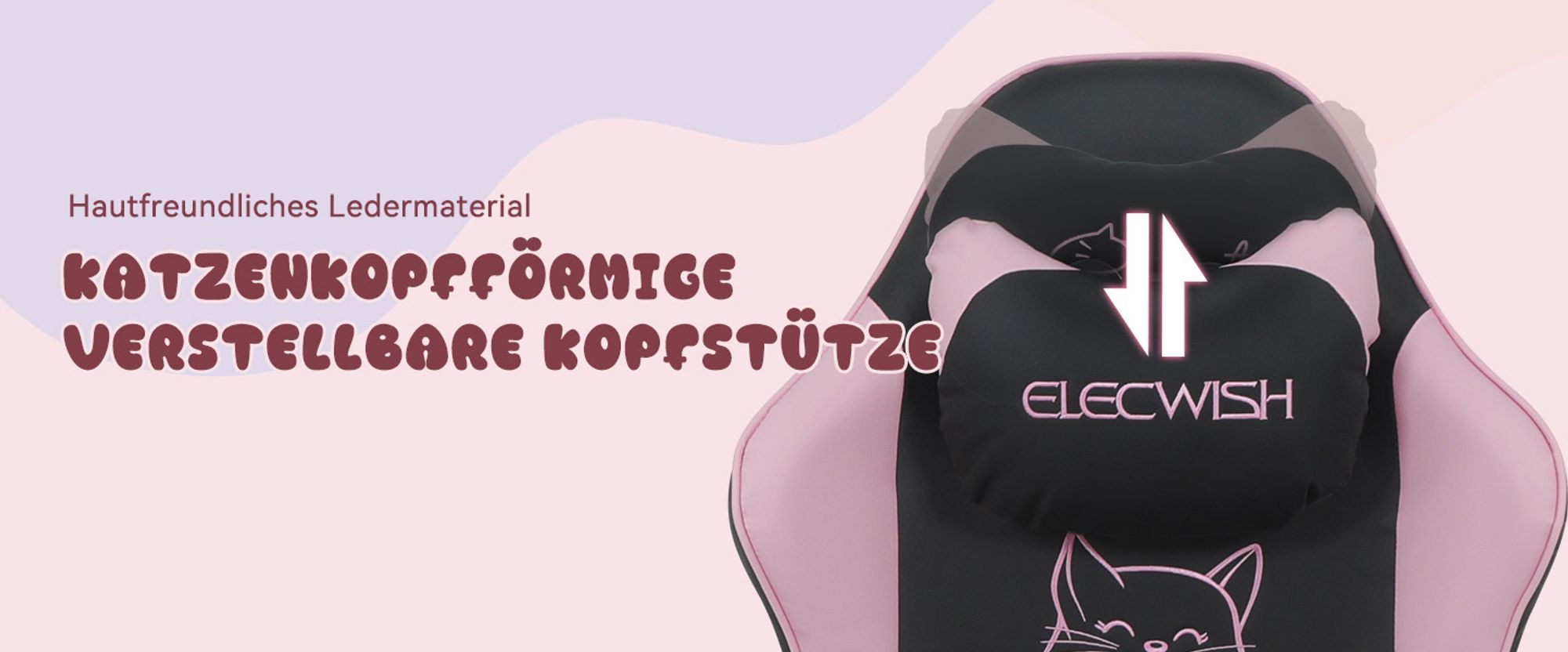 Puluomis Gaming Stuhl mit Fußstütze, Bürostuhl Chefsessel Schreibtischstuhl Racing Stuhl ergonomisch drehbar höhenverstellbar Katze Schwarz Pink