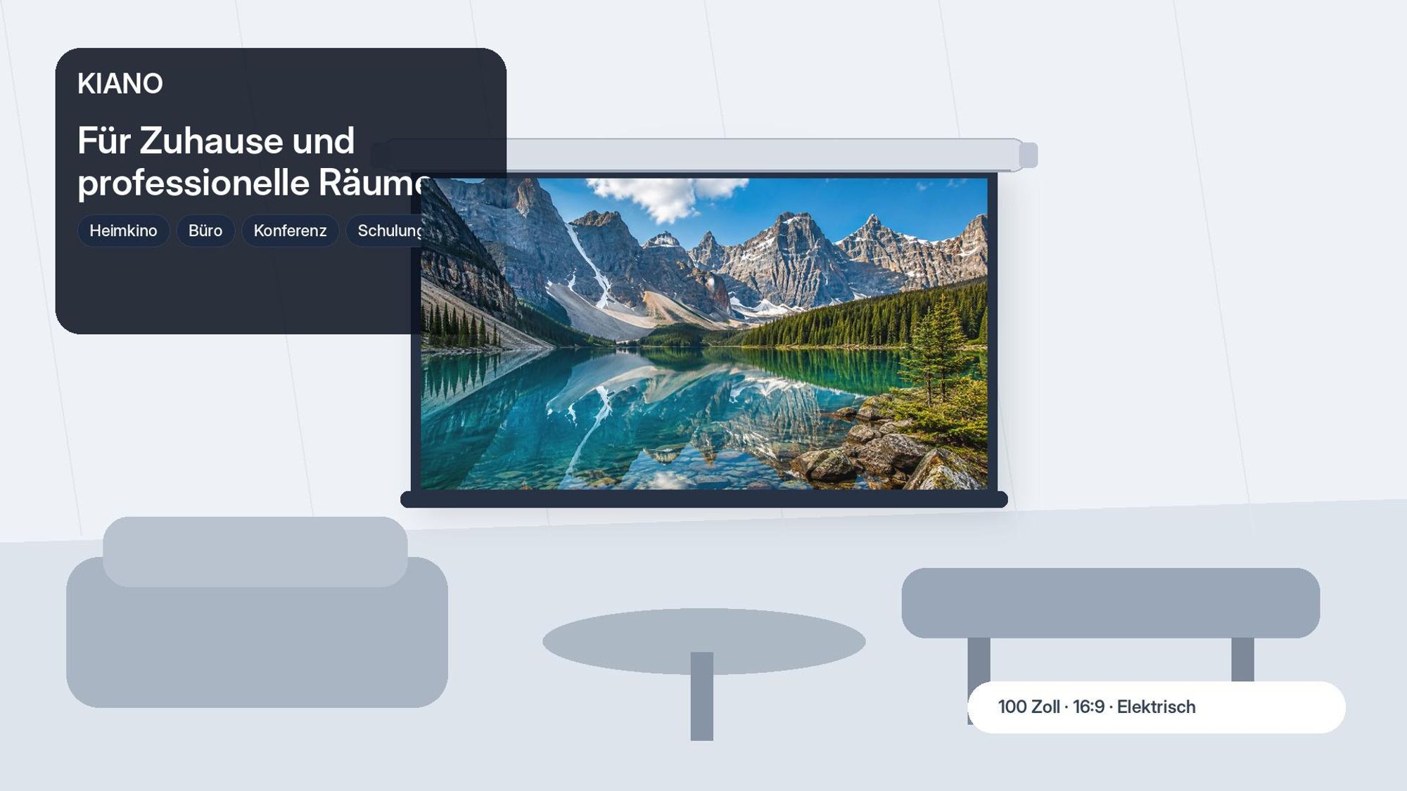 Kiano Electric 100 Zoll Beamer-Leinwand 16:9 Matt White, elektrisch, für Wand und Decke, Heimkino, Büro und Präsentationen