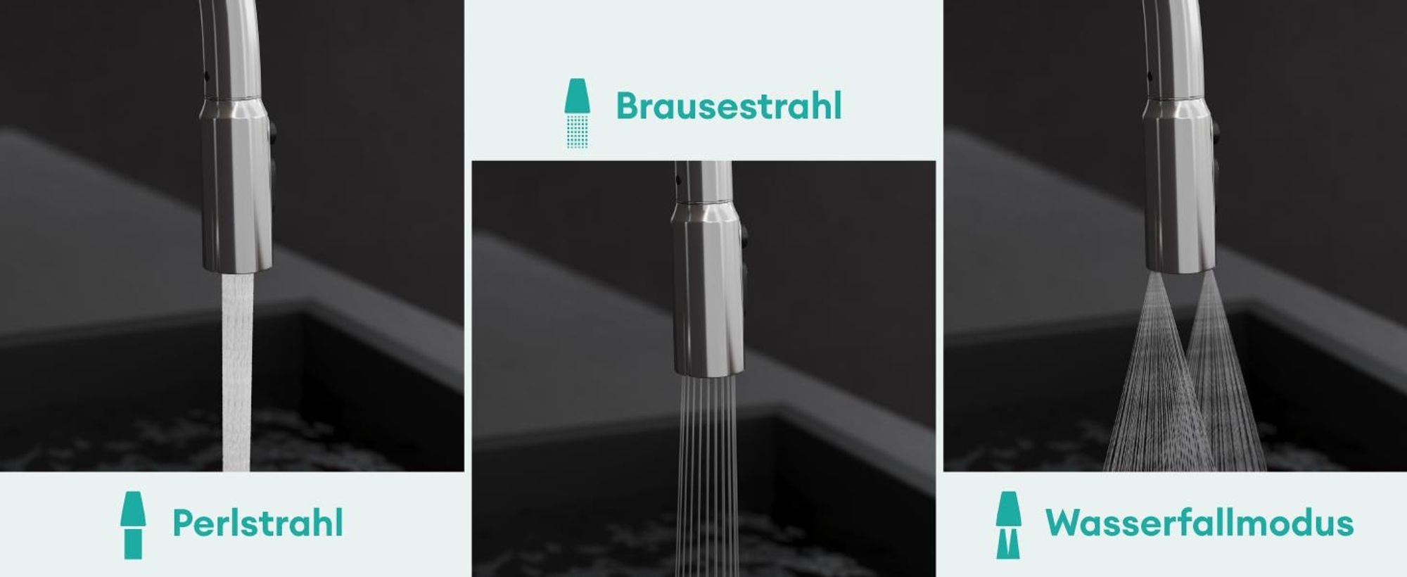 Mai & Mai Wasserhahn Küche Küchenamatur ausziehbar 360° drehbar 3 Wasserstrahl-Modi LED-Digitalanzeige Küchenwasserhahn Spültischarmatur Silber 8085