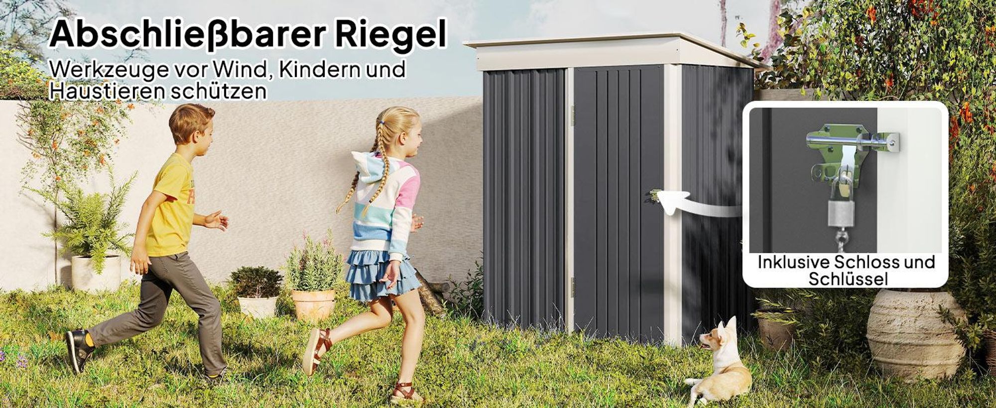 Outsunny Metall Gerätehaus 1,36m² 161 x 95 x 181cm Geräteschuppen mit Pultdach