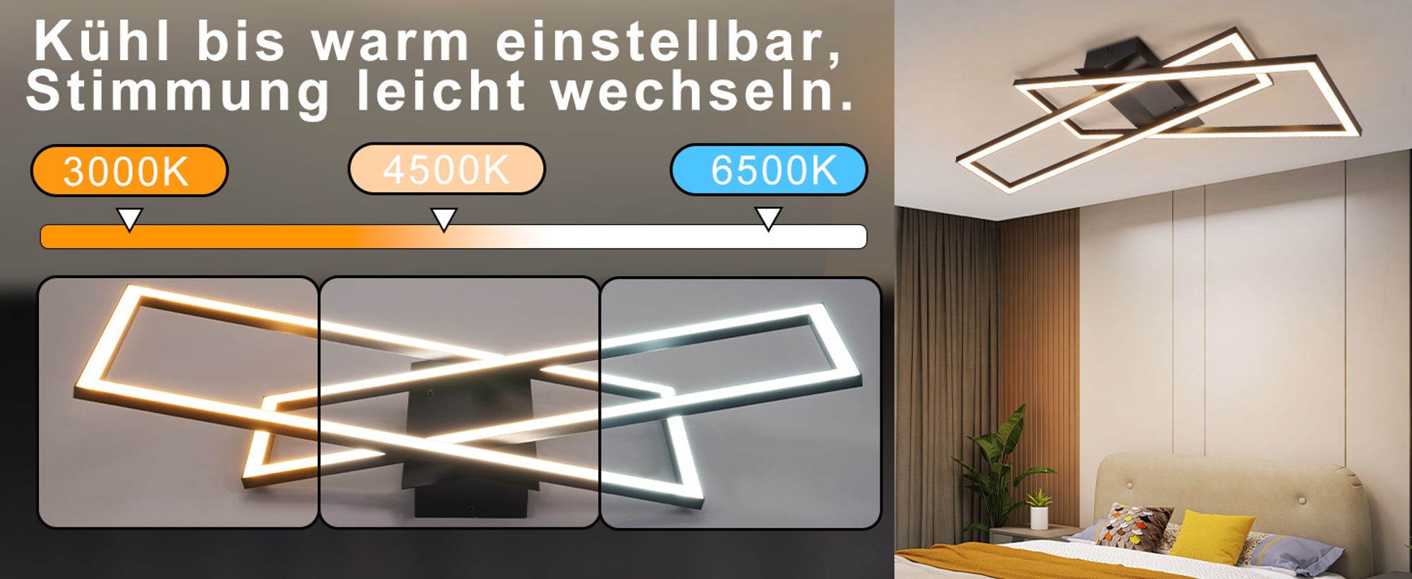 ZMH LED Deckenlampe Schwarz Wohnzimmer Deckenleuchte Dimmbar mit Fernbedienung 36W Modern Schlafzimmerlampe Küchenlampe Flur Eckig Deckenleuchten