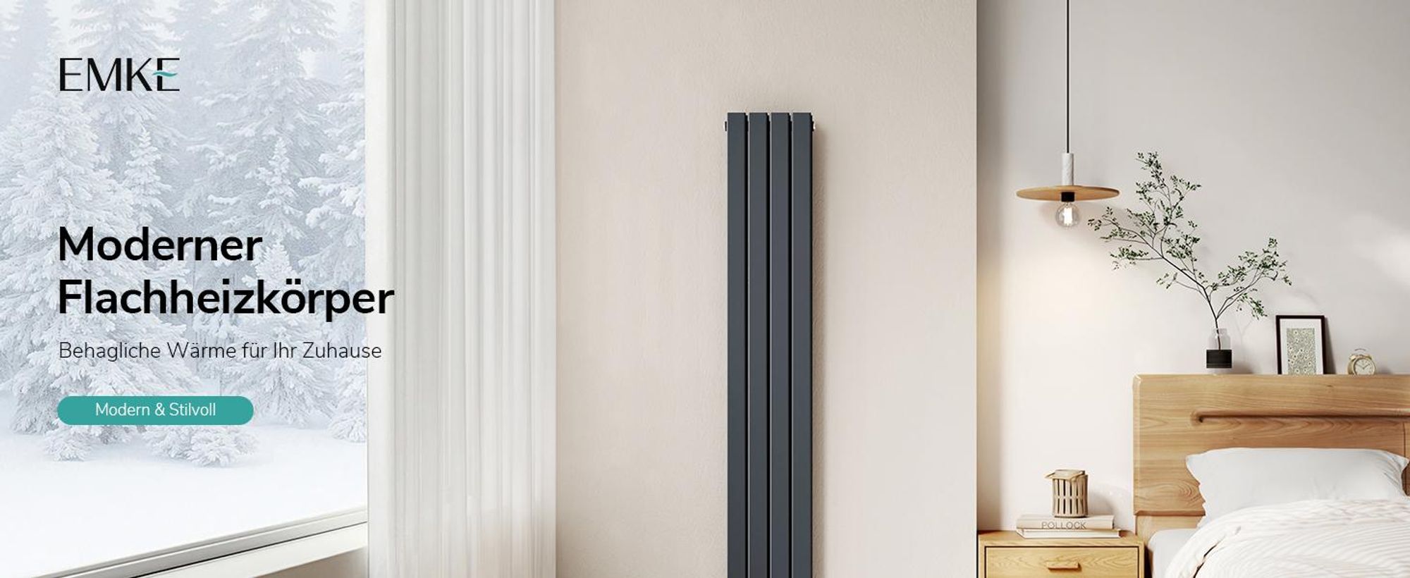 EMKE Heizkörper Flach 180 x 30,4 cm Doppellagig 1082 W Anthrazit Design Paneelheizkörper
