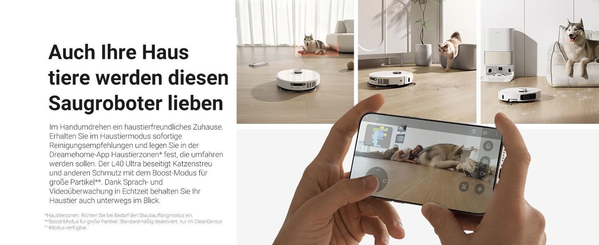 Dreame L40 Ultra Roboter Staubsauger mit Wischfunktion,11KPa Saugleistung,65°C selbstreinigendem,0 tangle Bürste,Obstacle Avoidance,All-in-One-Dock