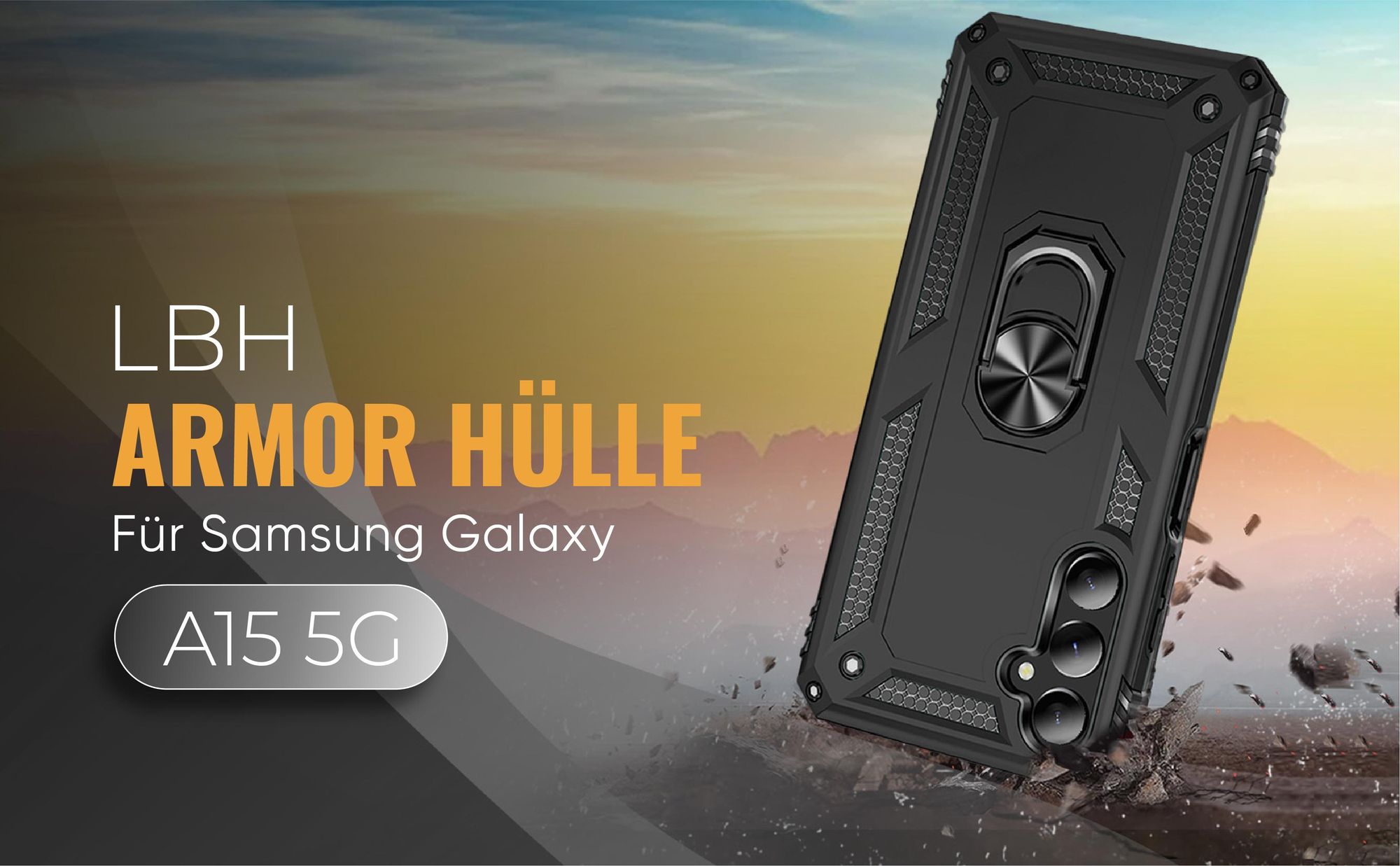 Schwarze Outdoorhülle für Samsung Galaxy A15 / A15 5G