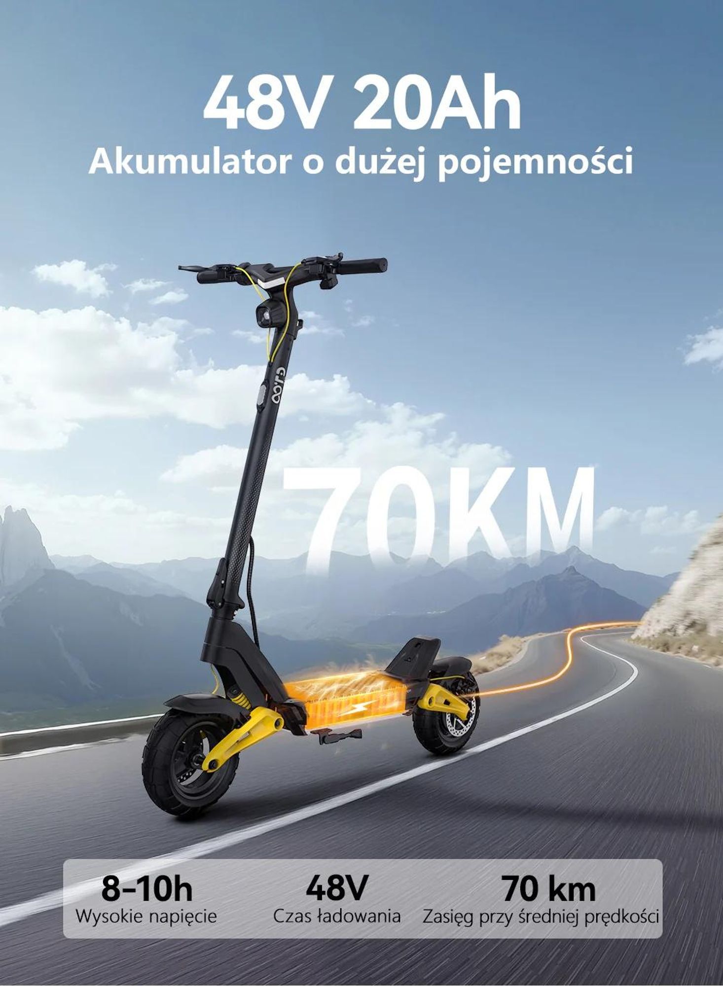 Hulajnoga Elektryczna OOTD S10 - silnik 1400W Bateria 48V20AH Opony 10" Hamulec Tarczowy - Czarna