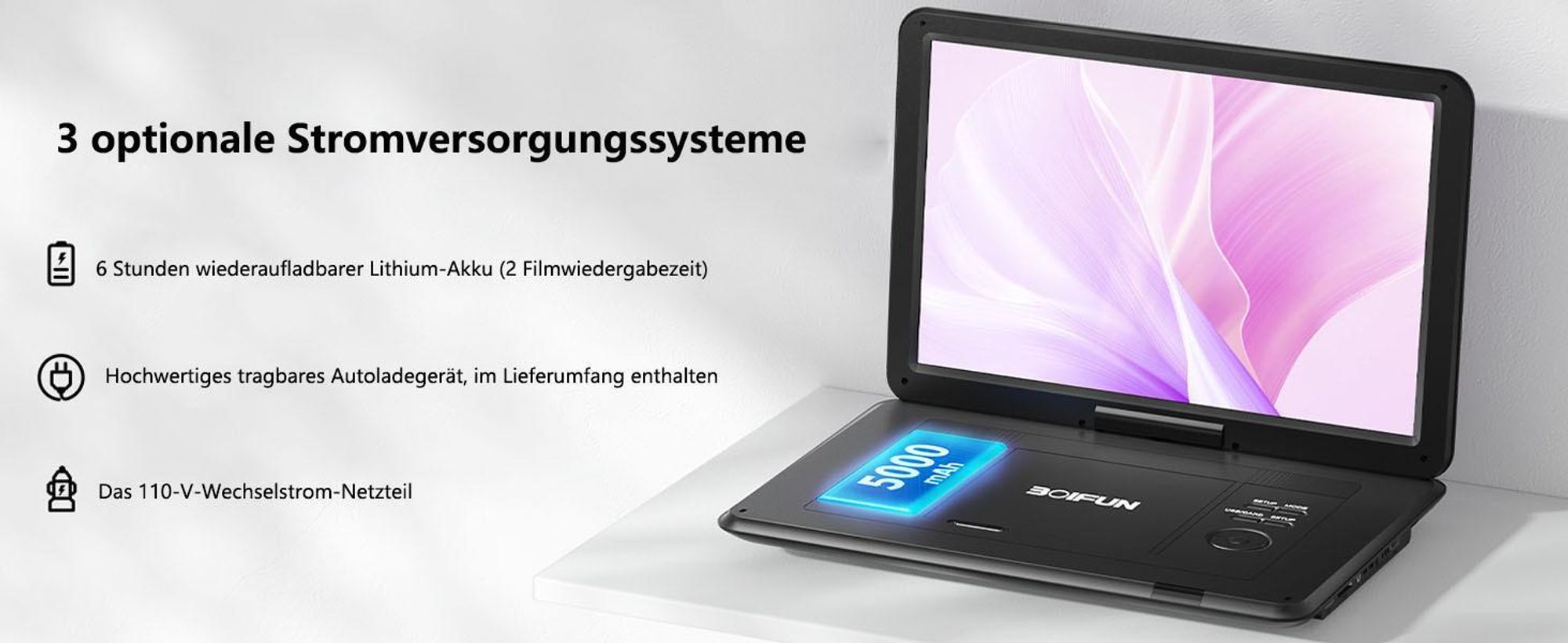 17.5" Tragbarer DVD Player mit 15.6" Drehbildschirm für Auto und Kinder unterstützt Synchronisierung von TV/USB/SD-Karte/CD/DVD Autoladegerät mit 32G