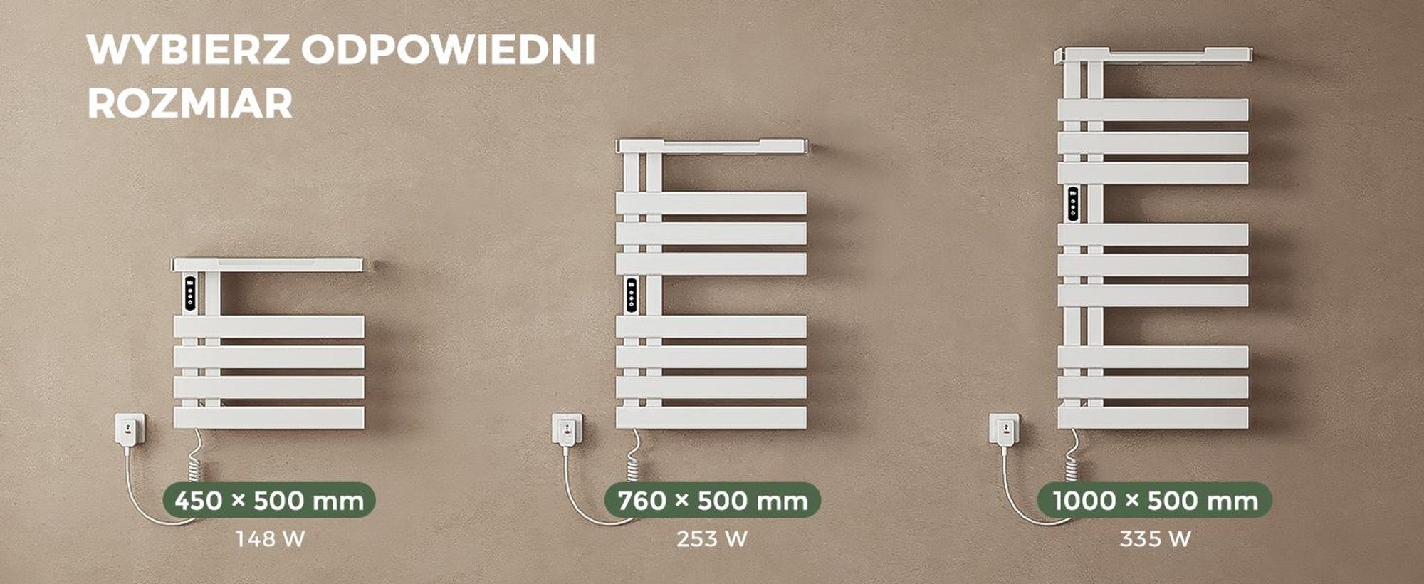 S'AFIELINA Grzejnik Łazienkowy Elektryczny 1050×500 mm 335 W Biały, Grzejnik na Ręczniki z Półką, WiFi, Ogrzewanie Włóknem Węglowym, 6 Trybów