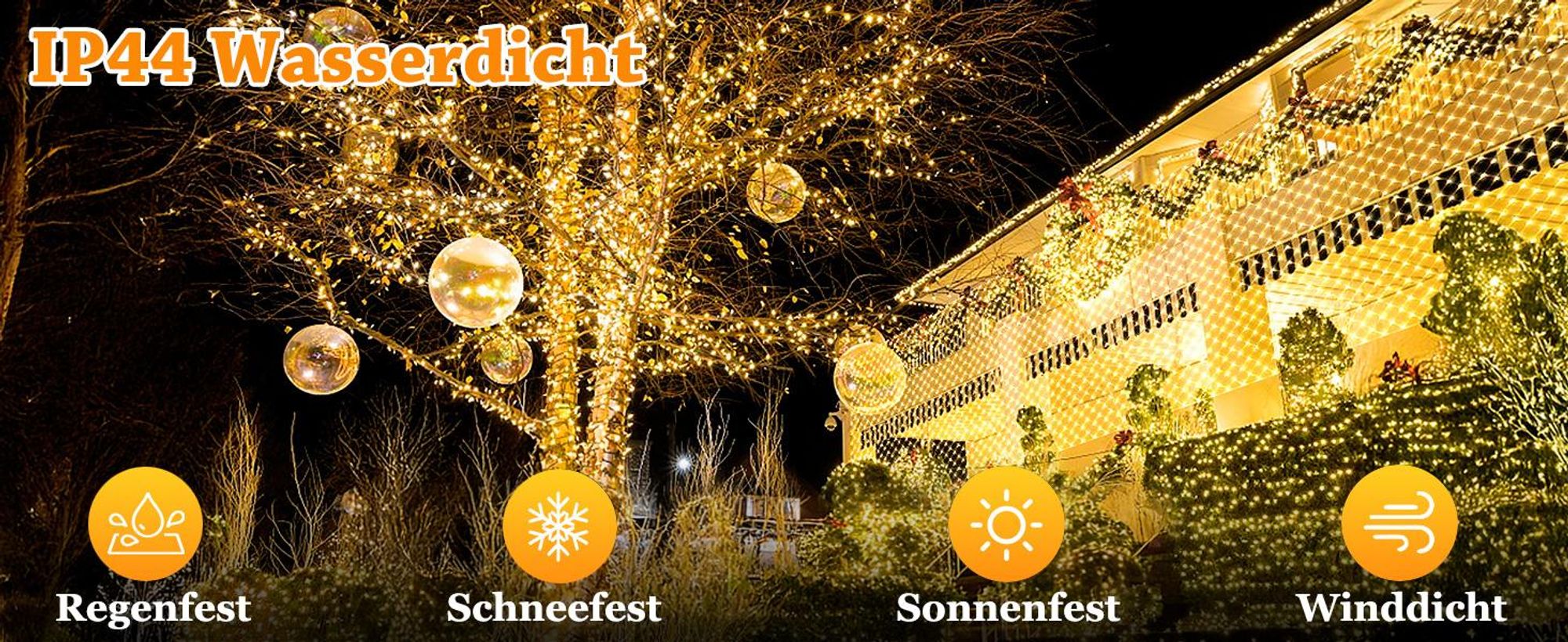 2x3M LED Lichternetz 8 Lichtmodi Wasserdicht Lichterkette mit Timer und Memory Funktion für Weihnachten Garten Hochzeit Deko