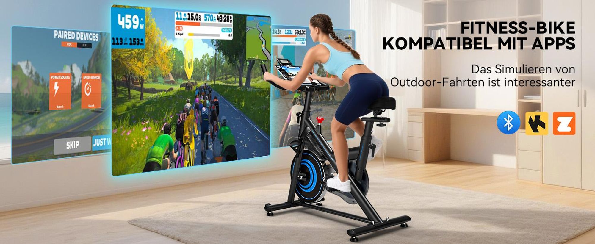Wenoker Heimtrainer Fahrrad mit App,Leises Ergometer Hometrainer Fahrrad mit Magnetwiderstand, Indoor Fitnessbikes zu Hause, Bis 160KG
