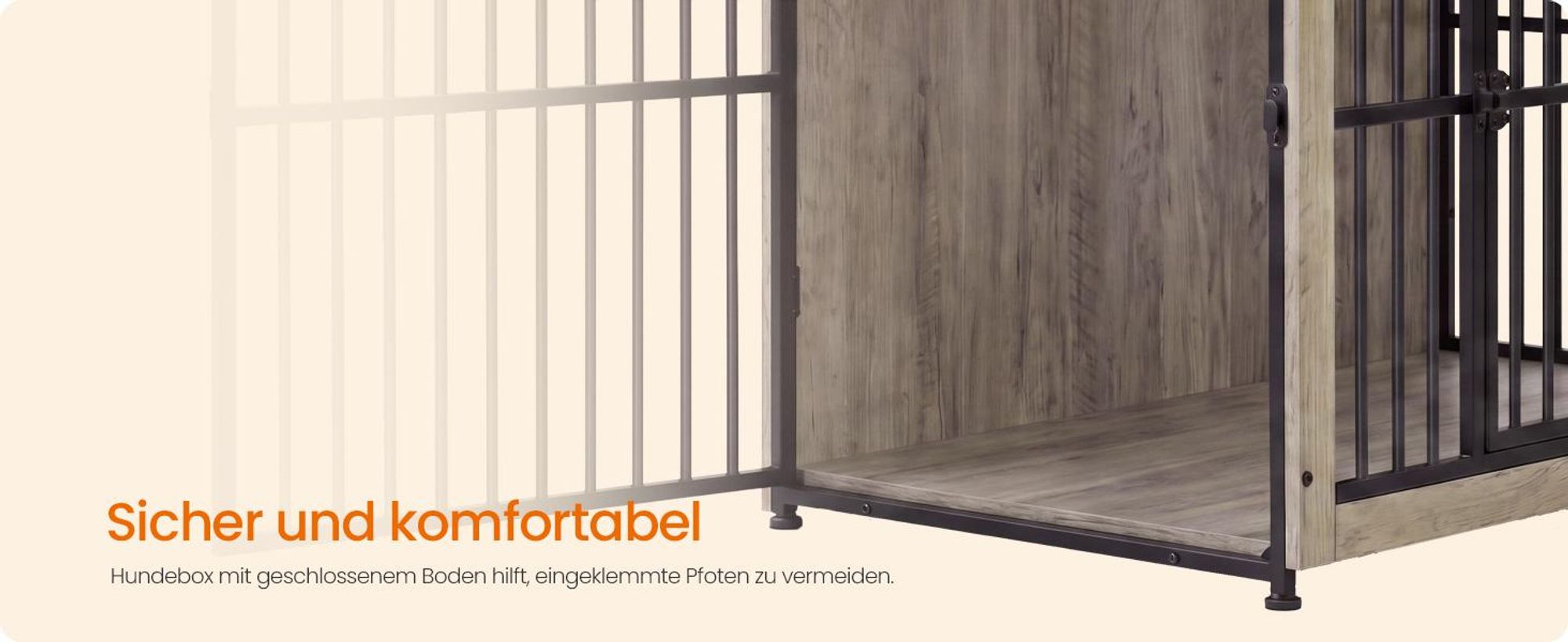 Feandrea Hundekäfig Möbel, Hundebox, moderne Hundehütte indoor für Hunde bis zu 32 kg, hochbelastbar, geschlossener Boden, 2 Türen, greige