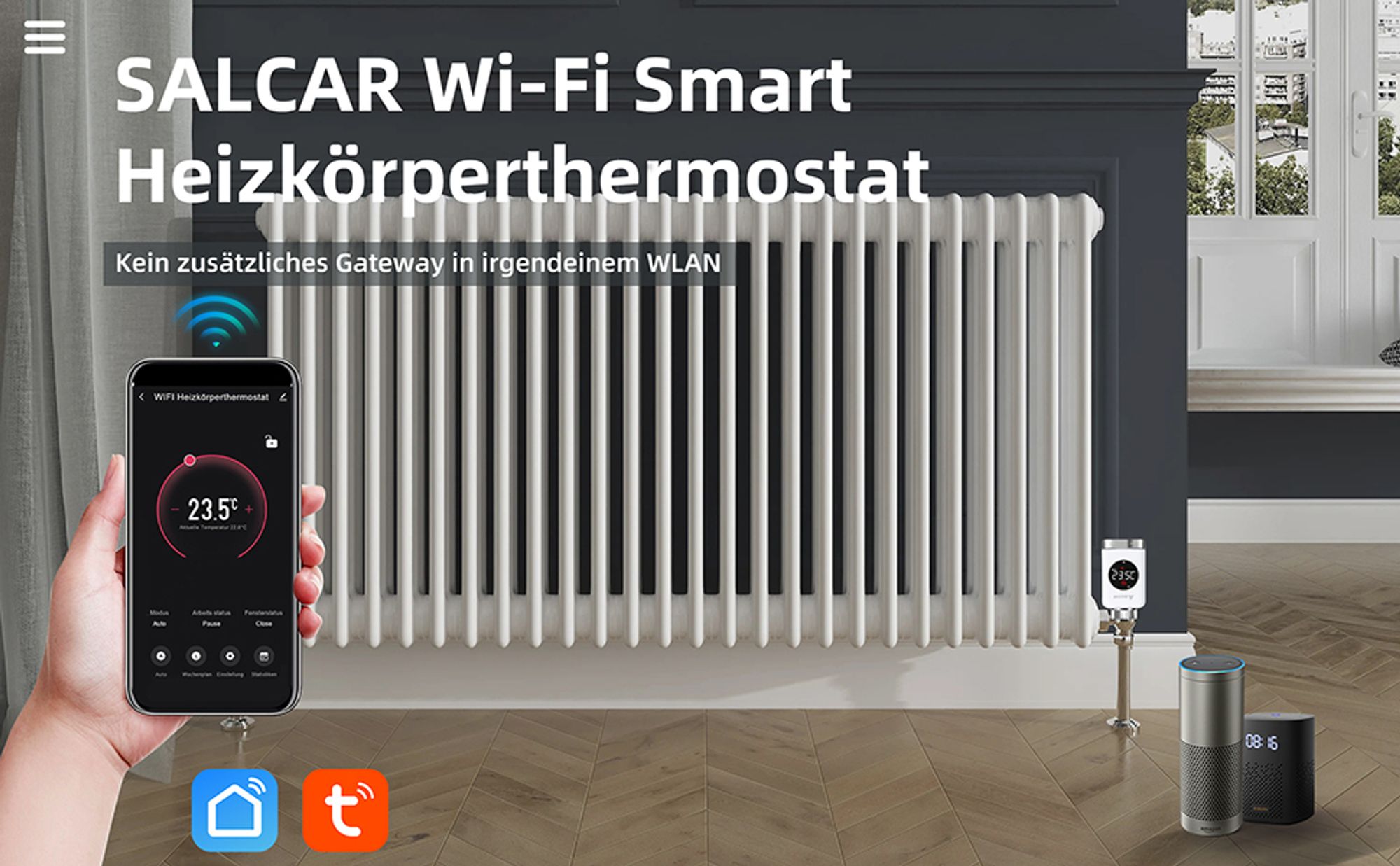 Salcar 3er Set Smart Home Heizkörperthermostat WIFI Elektronisch Heizungsthermostat Lcd mit Amazon Alexa & Google Assistant Thermostat Heizkörper