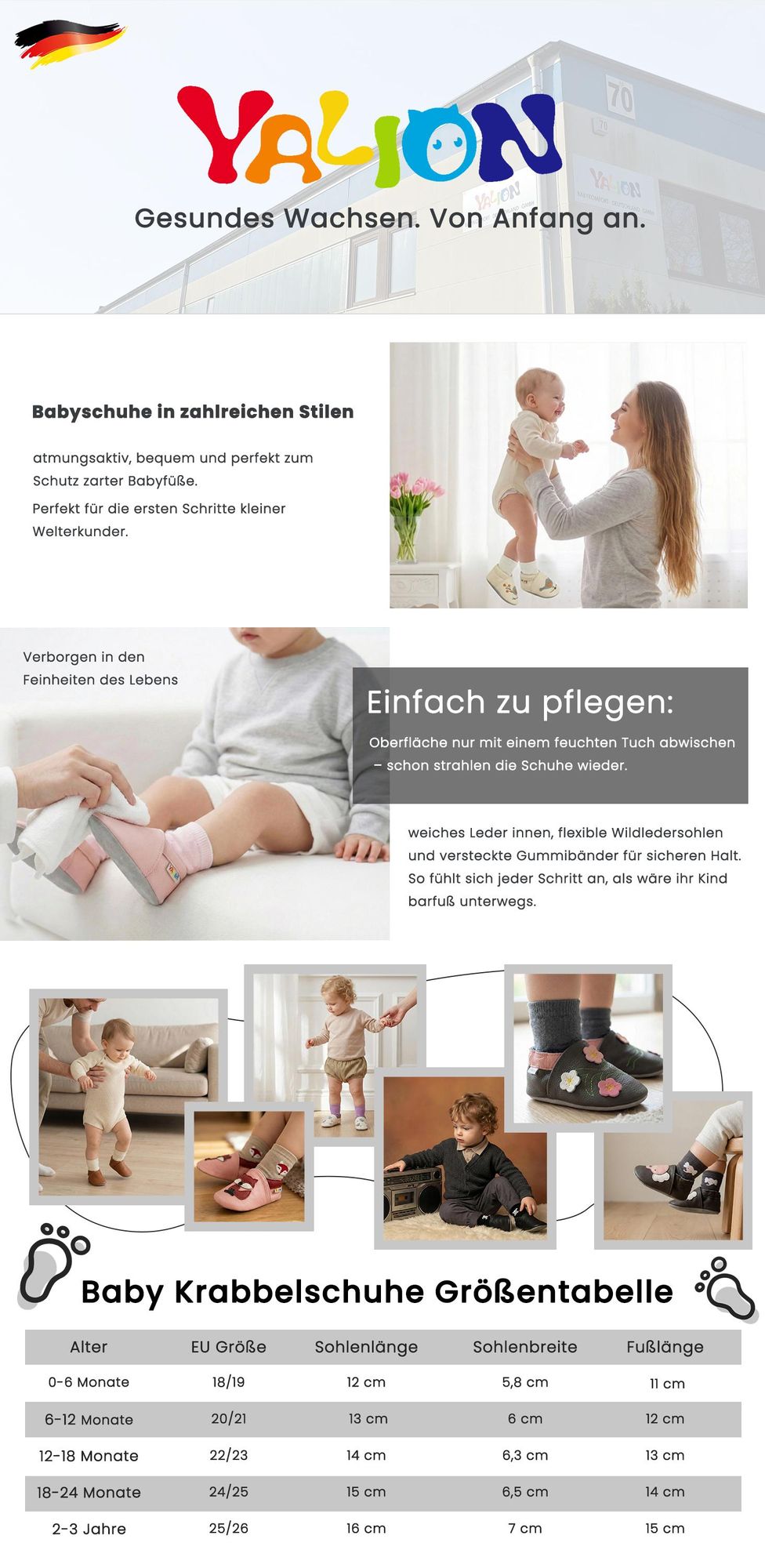 YALION® Baby Krabbelschuhe aus Echtleder, weiche Lauflernschuhe für Mädchen & Jungen, rutschfeste Ledersohle, Rosa, Größe L (12–18 Monate)