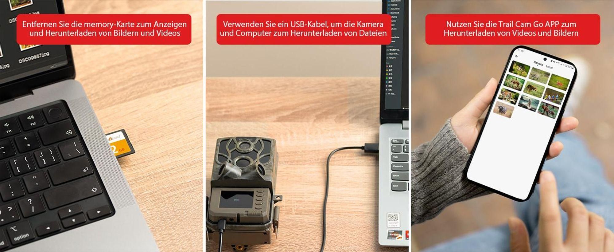 Usogood Wildkamera mit Handyübertragung APP, 4K 48MP WLAN Bluetooth wildtierkamera mit Bewegungsmelder Nachtsicht, 32GB