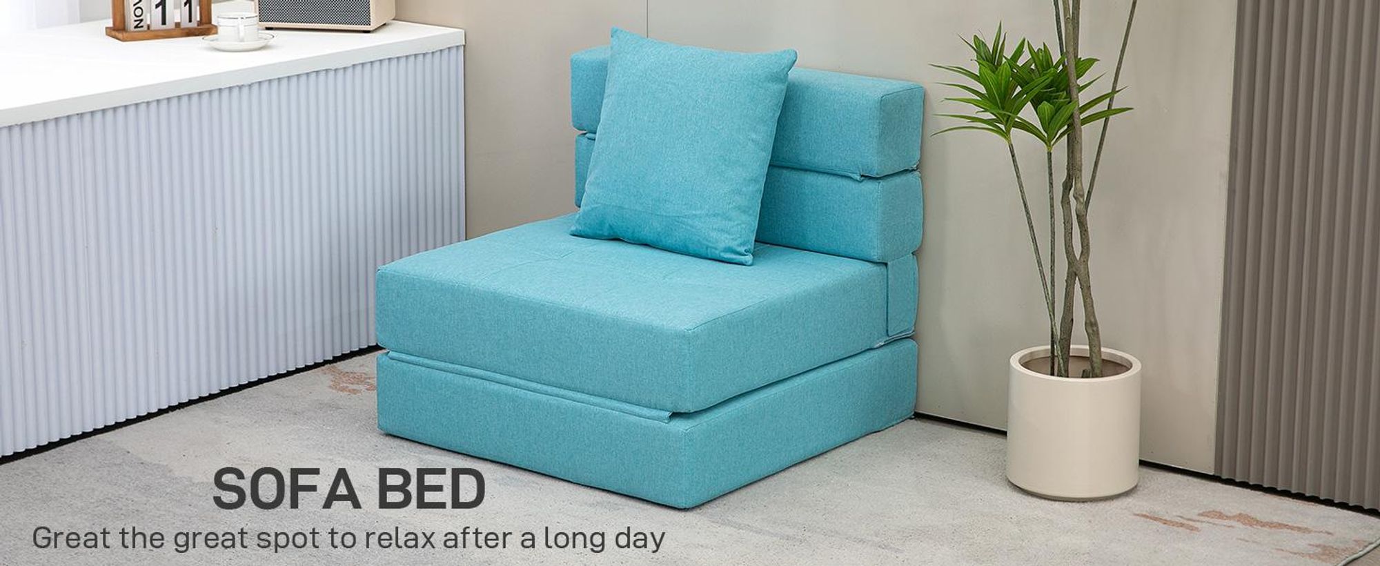 Rozkładana sofa HOMCOM, składany fotel 2 w 1 z funkcją spania, fotel relaksacyjny z poduszką, łóżko gościnne do salonu, sypialni, nośność do 120 kg, kolor niebieski