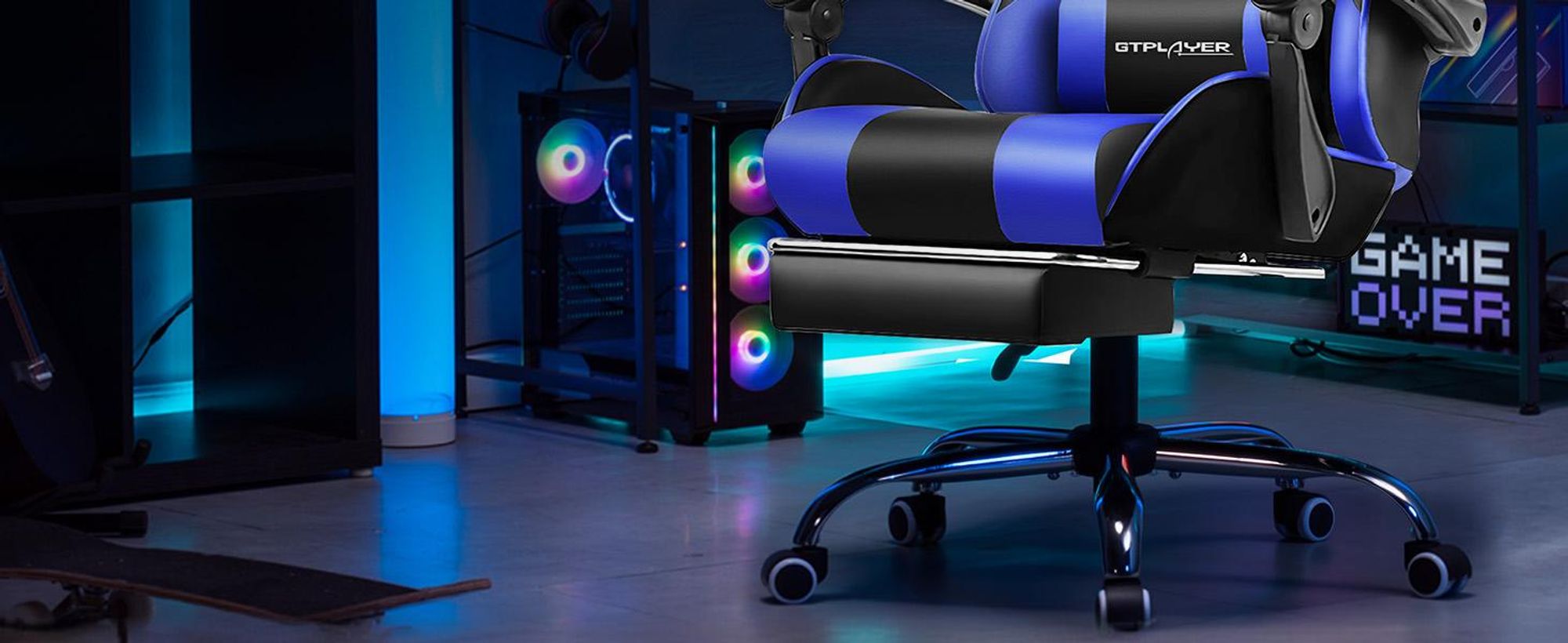 GTPLAYER Bürostuhl Gaming Stuhl Massage Gaming Sessel Ergonomischer Gamer Stuhl mit Fußstütze, Kopfstütze Massage-Lendenkissen, Gepolstert Gaming Chair, Drehsessel
