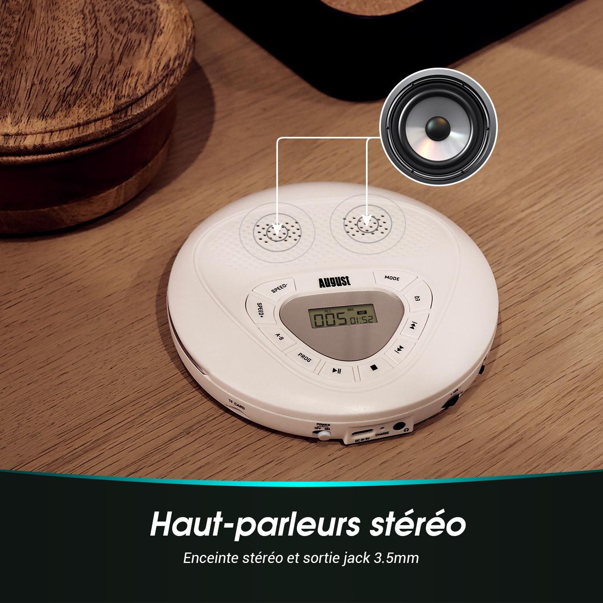 Lecteur CD portable avec haut-parleurs intégrés et prise AUX – August SE10W