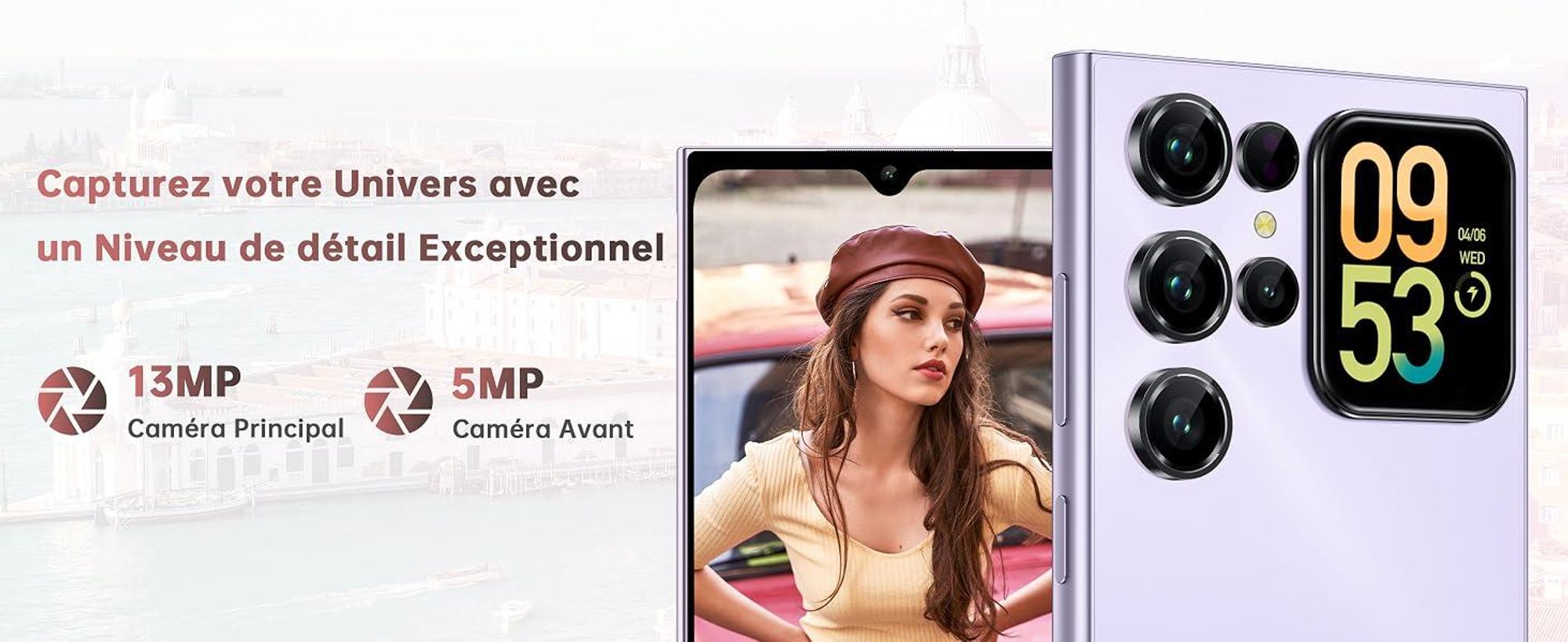 OUKITEL C62 Smartphone Android 15, Téléphone Portable 16 Go RAM (4+12) + 128 Go, Écrans 6,88" et 1,81", Batterie 5150 mAh, GPS/OTG, Noir