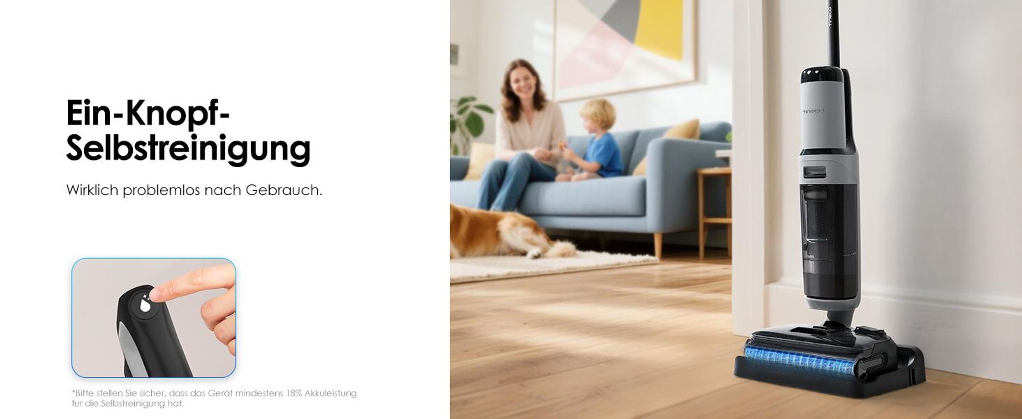 Tineco FLOOR ONE i5 Stretch Nass Trockensauger, 180° Lay-Flat Waschsauger, 20kPa Saugkraft, Beidseitige Kantenreinigung, 30 Min, Anti-Tangle