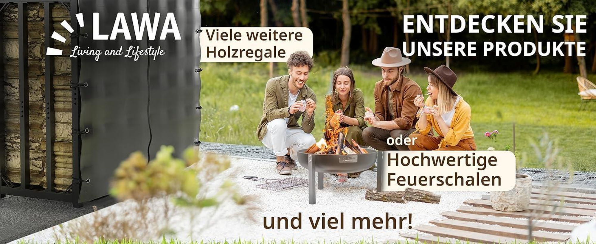 LAWA Kaminholzregal Garten mit Dach metall 1m