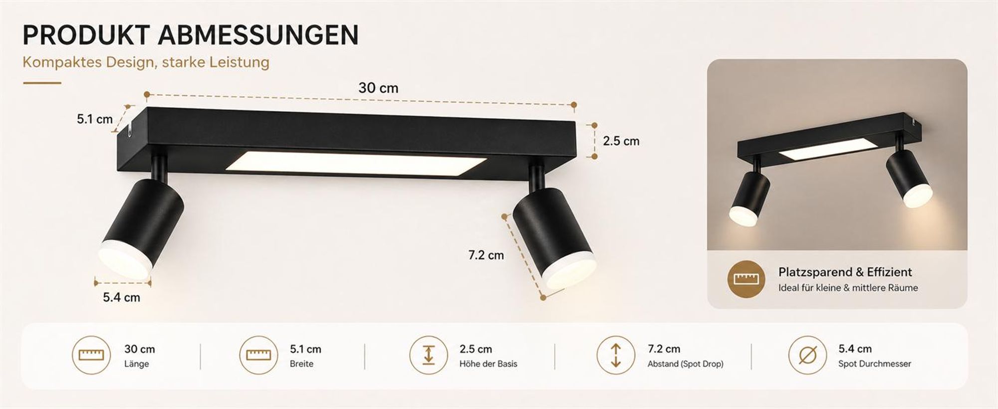 ZMH LED Deckenspot Deckenlampe 3000k Warmweiß 2 Flammig Deckenleuchte Schlafzimmerlampe 20W GU10 Strahler 350° für Küche Esszimmer Flur Schwarz